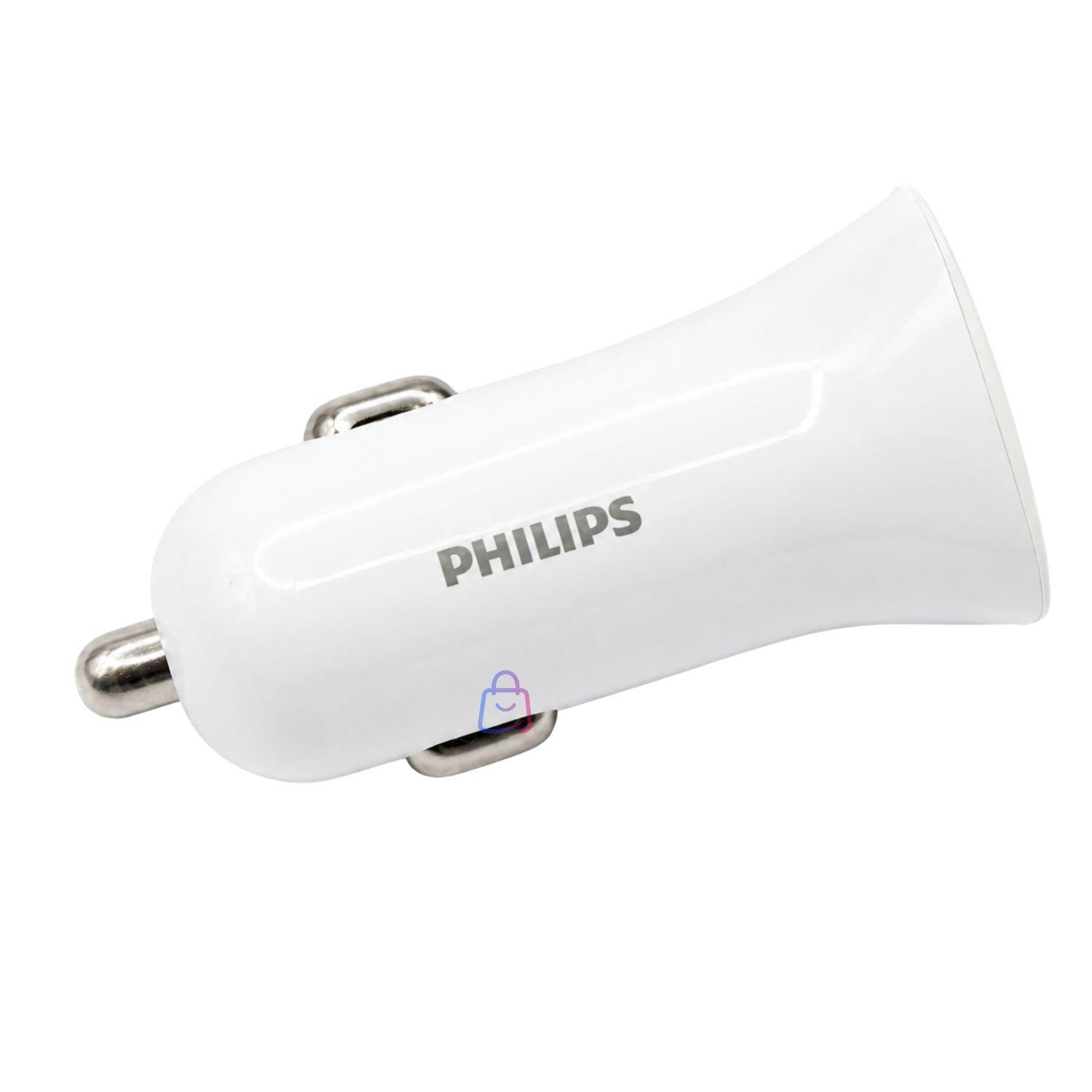 Cargador Auto Philips 12V Blanco 2 USB 12W PS-2