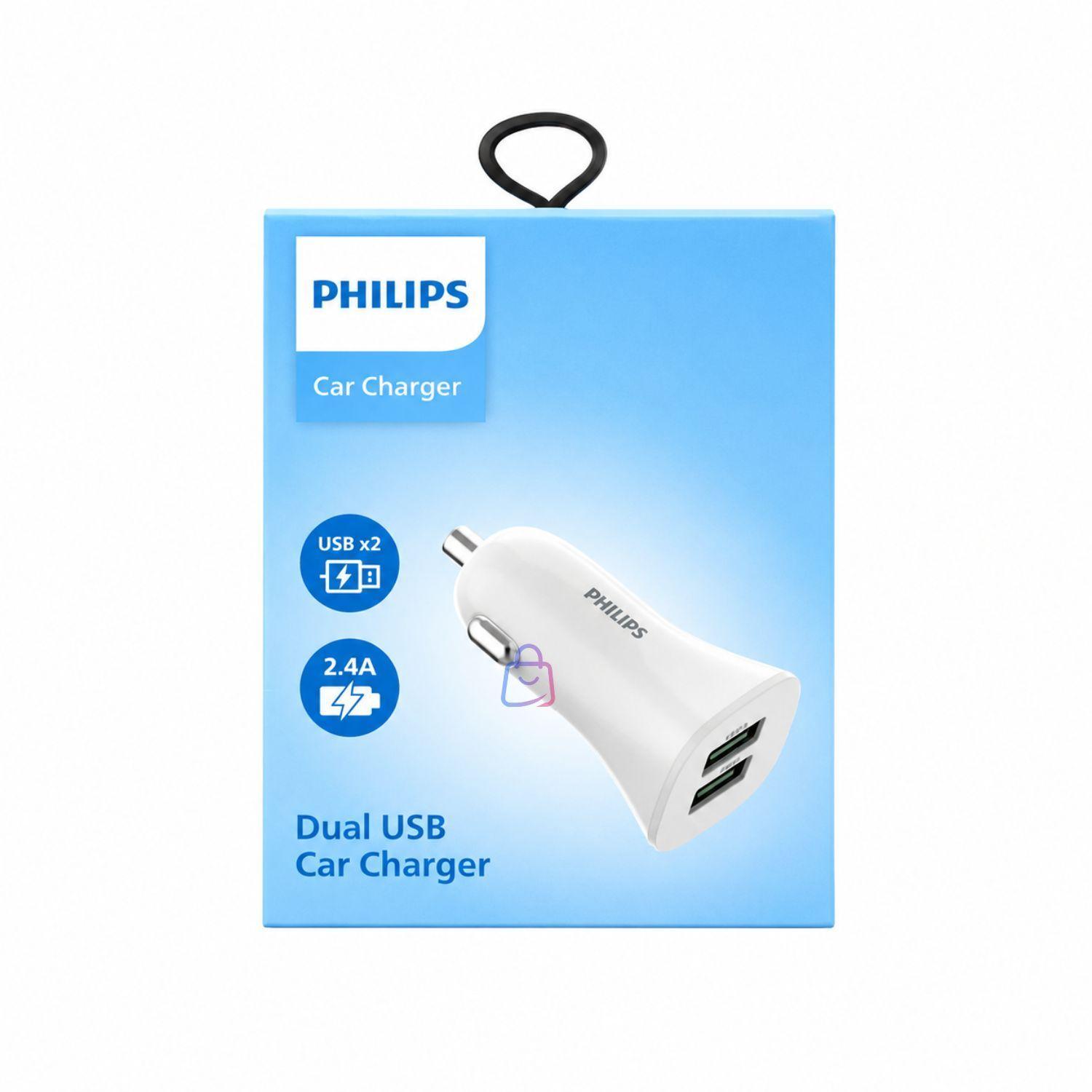 Cargador Auto Philips 12V Blanco 2 USB 12W PS-3