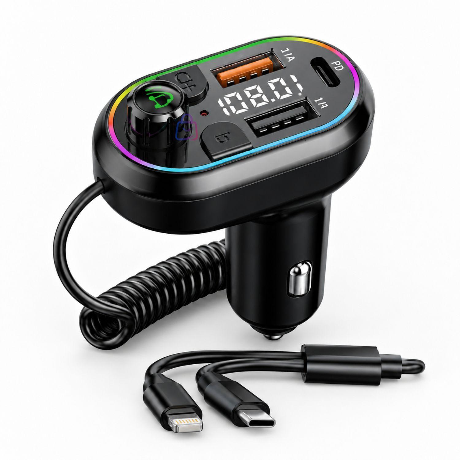 Cargador Auto Bluetooth 5 FM RGB PD25W 3 Puertos PS-2