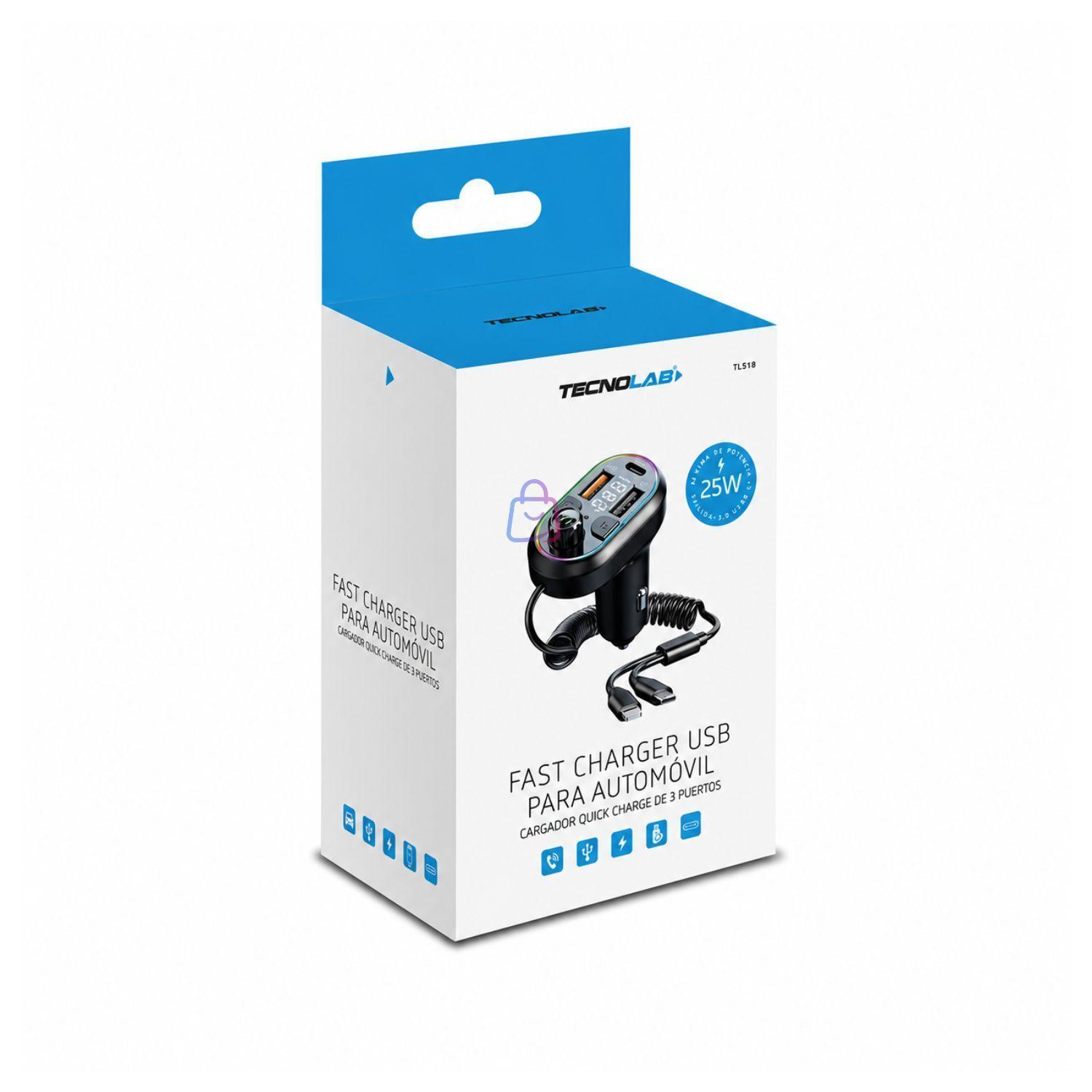 Cargador Auto Bluetooth 5 FM RGB PD25W 3 Puertos PS-3