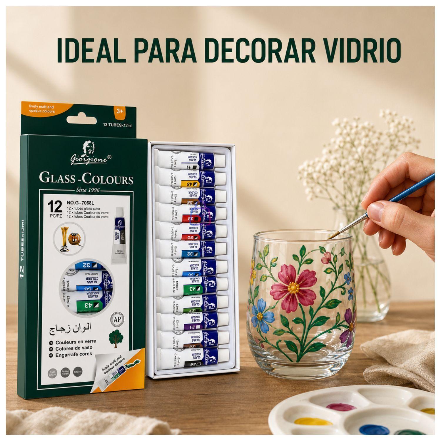 Pintura Para Vidrio 12 Colores 12ml Manualidades PS-2