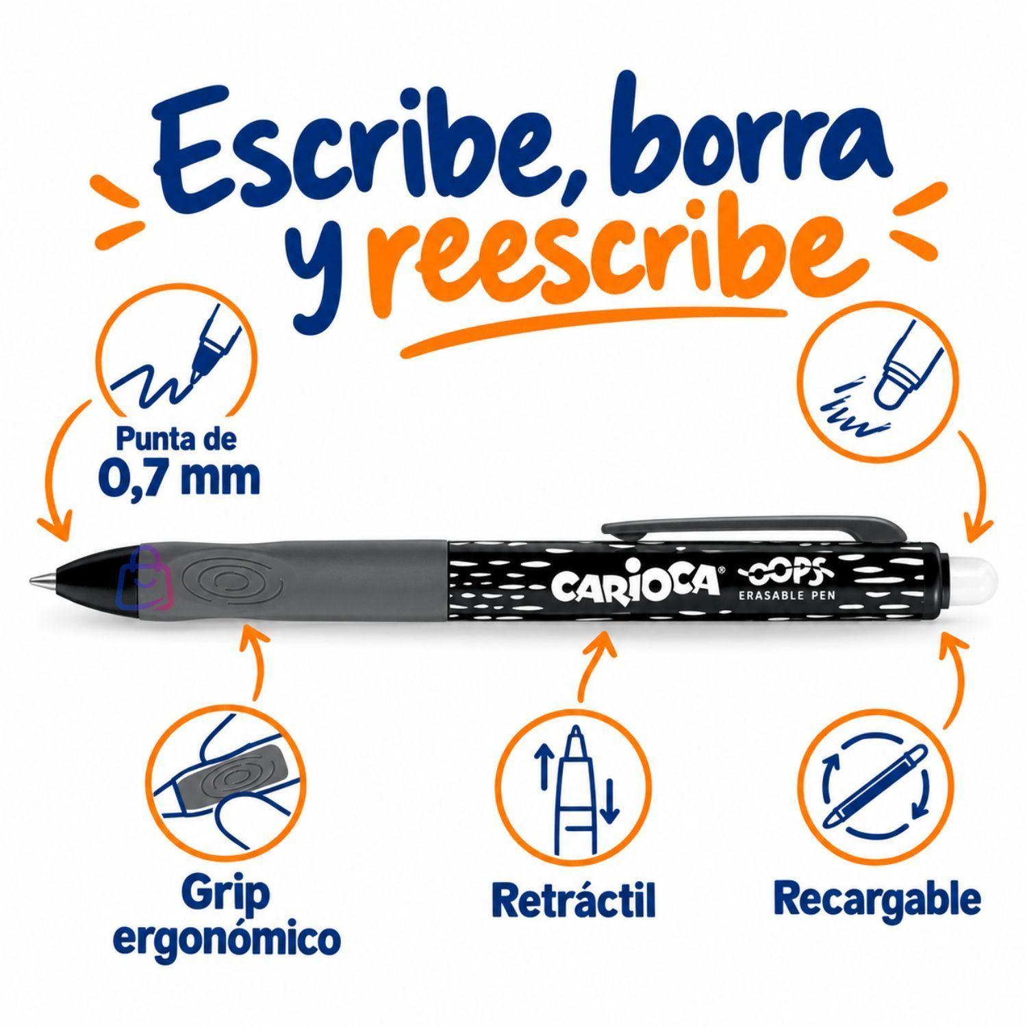 Boligrafo Borrable Carioca Oops Negro Retractil PS-1