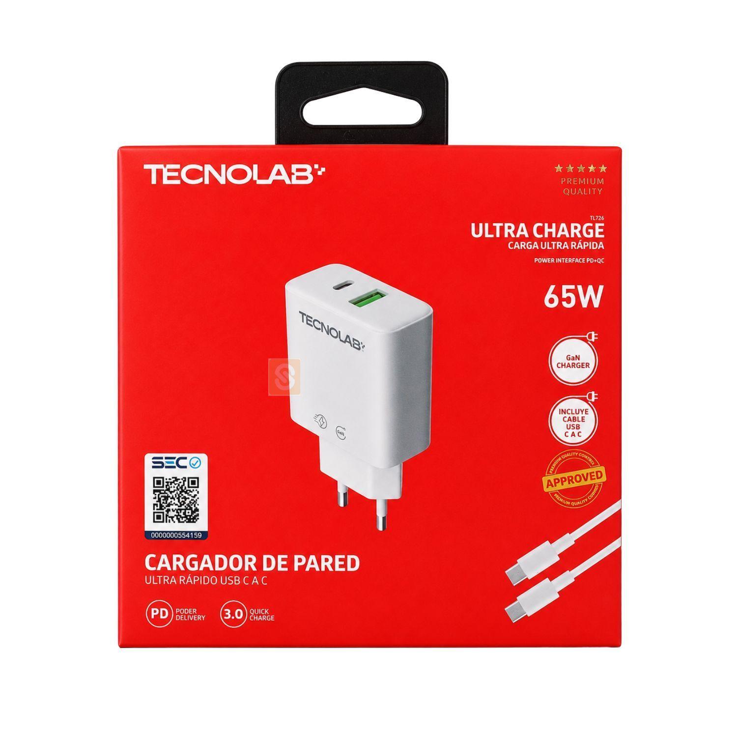 Cargador GaN 65W PD QC3 0 USB C Cable SEC Blanco PS-3