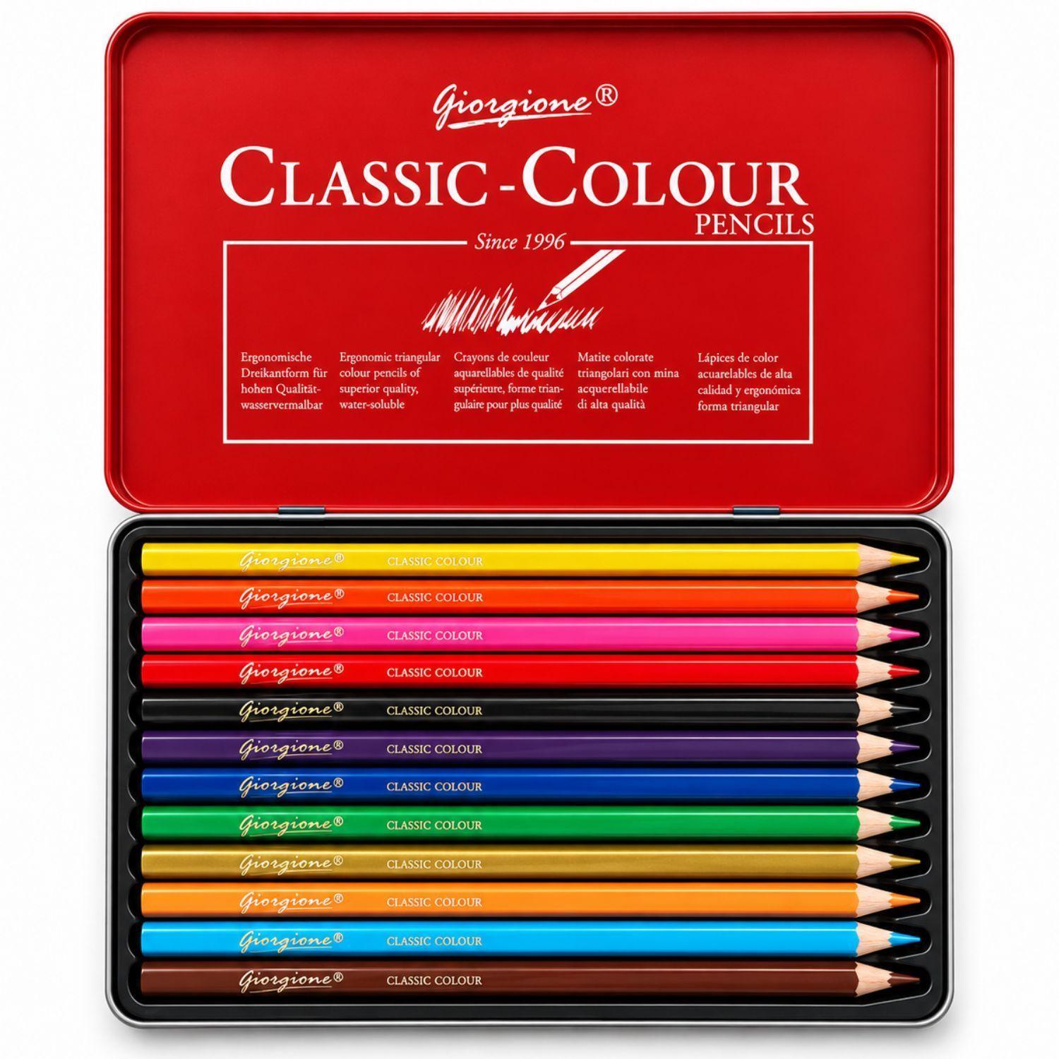 12 Lapices De Colores Caja Metalica Con Dorado PS-0