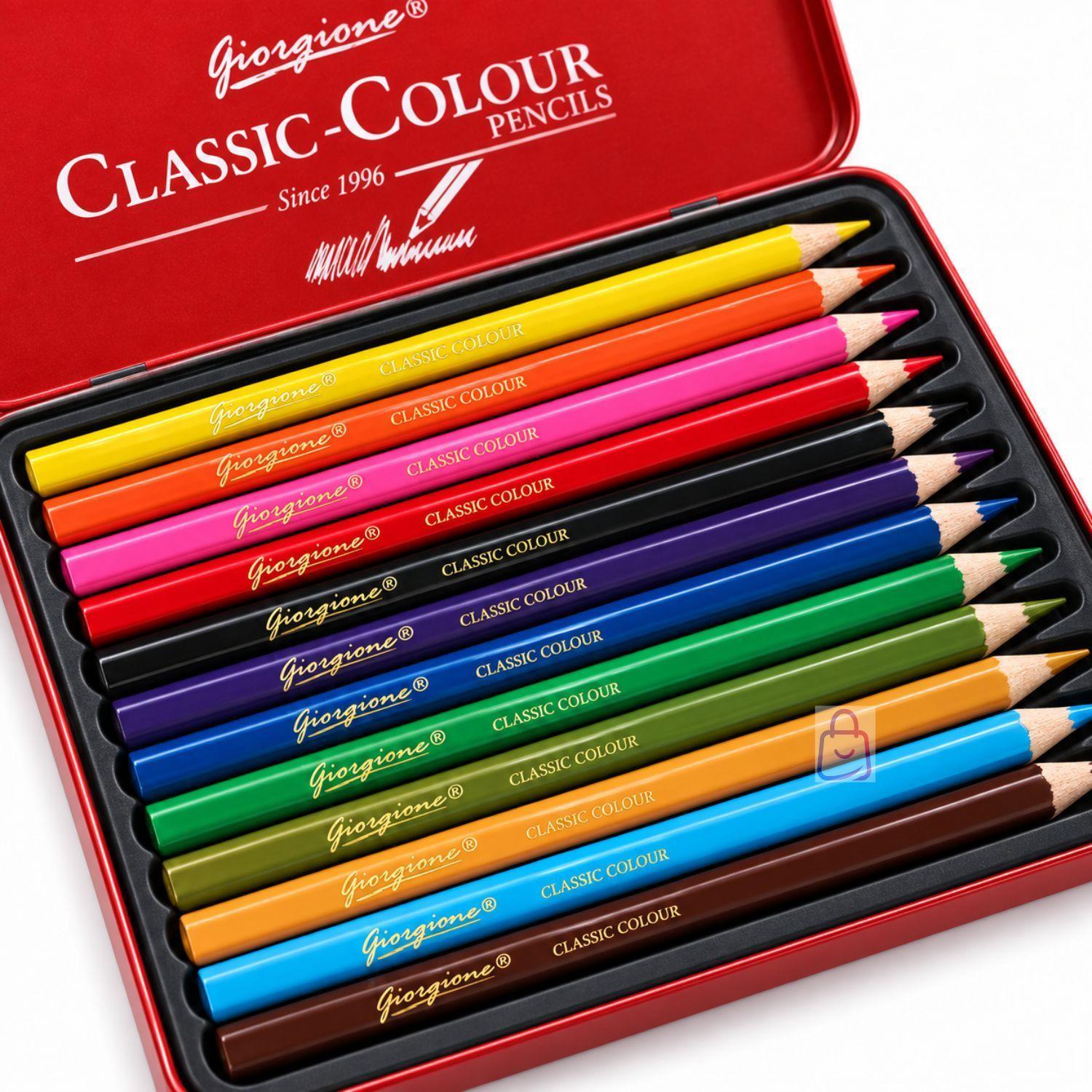 12 Lapices De Colores Caja Metalica Con Dorado PS-1
