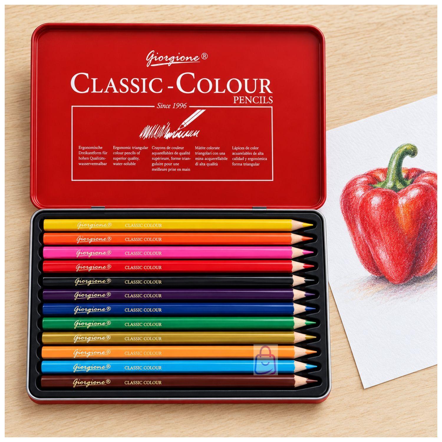 12 Lapices De Colores Caja Metalica Con Dorado PS-2