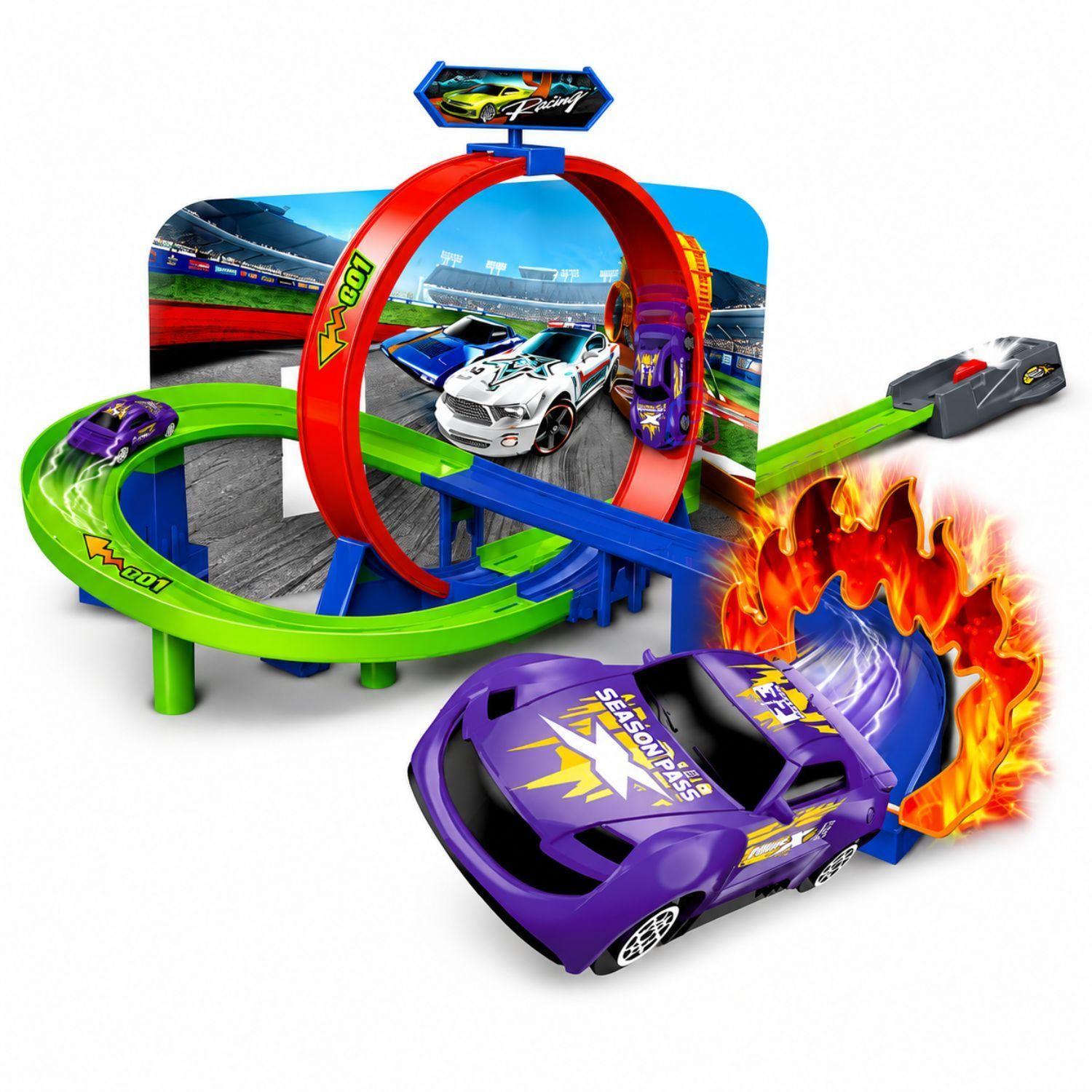 Pista Auto Lanzador Giro 360 Efecto Fuego Con 1 Auto PS-2