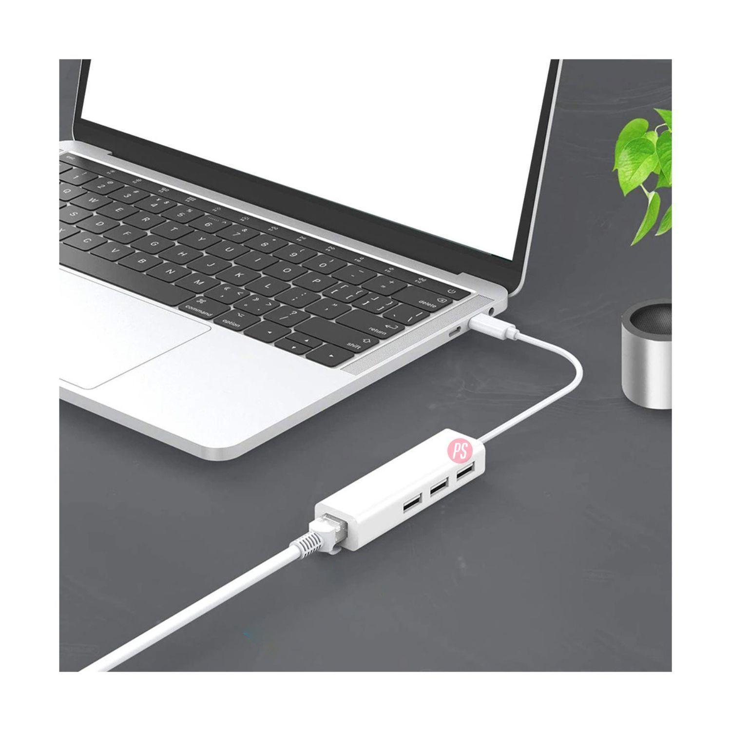 Hub USB-C 4 en 1 con 3 Puertos USB Y RJ45 Ethernet - PS-2