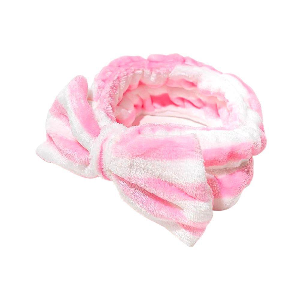 Cintillo Make Up Bow Rayas Blanco Y Rosa Skinlab-1