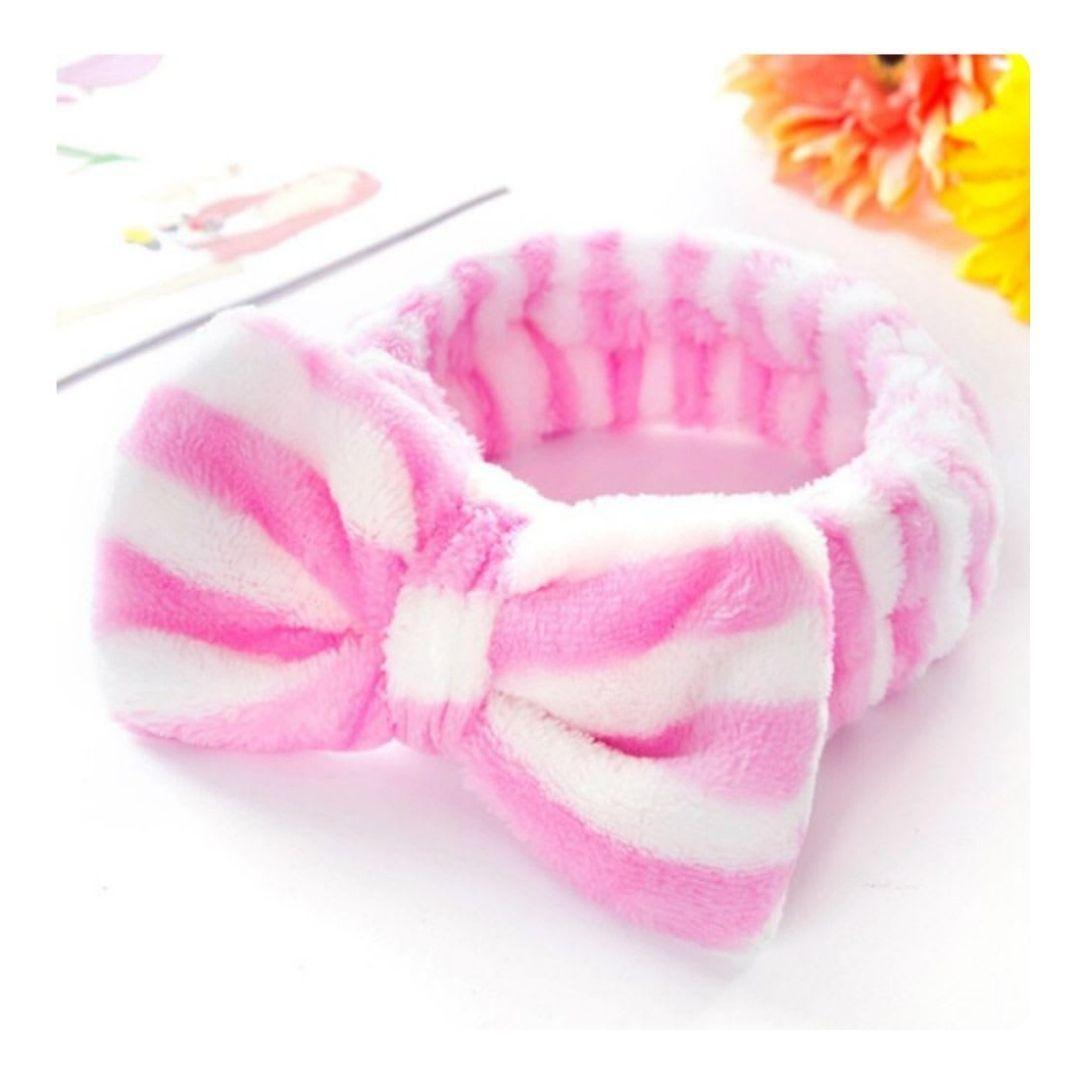Cintillo Make Up Bow Rayas Blanco Y Rosa Skinlab-2