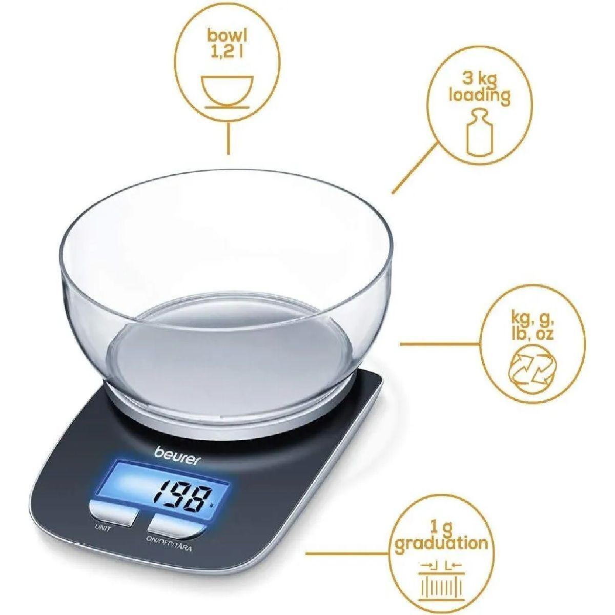 Pesa De Cocina Hasta 3kg Gris Oscuro Beurer Ks 25-2