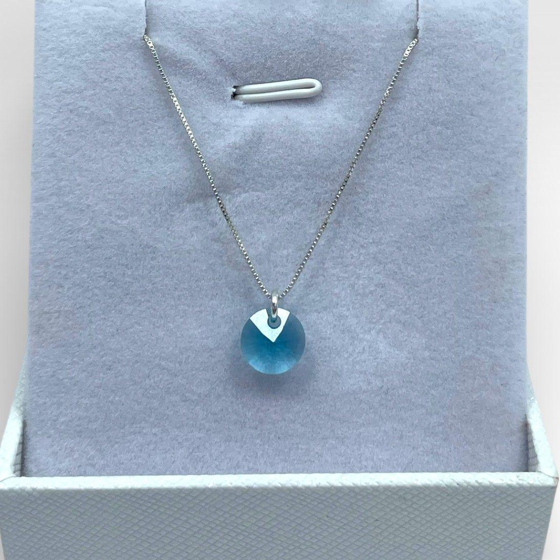 Collar punto de luz Plata Italiana 925 Cristal Swarovski Turquesa-2