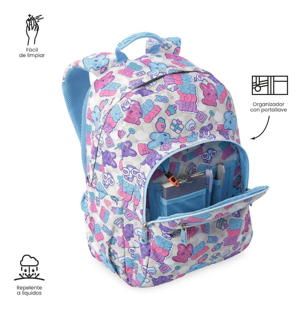Mochila Escolar Juvenil Porta Pc 14  Acuarela Blanca-5