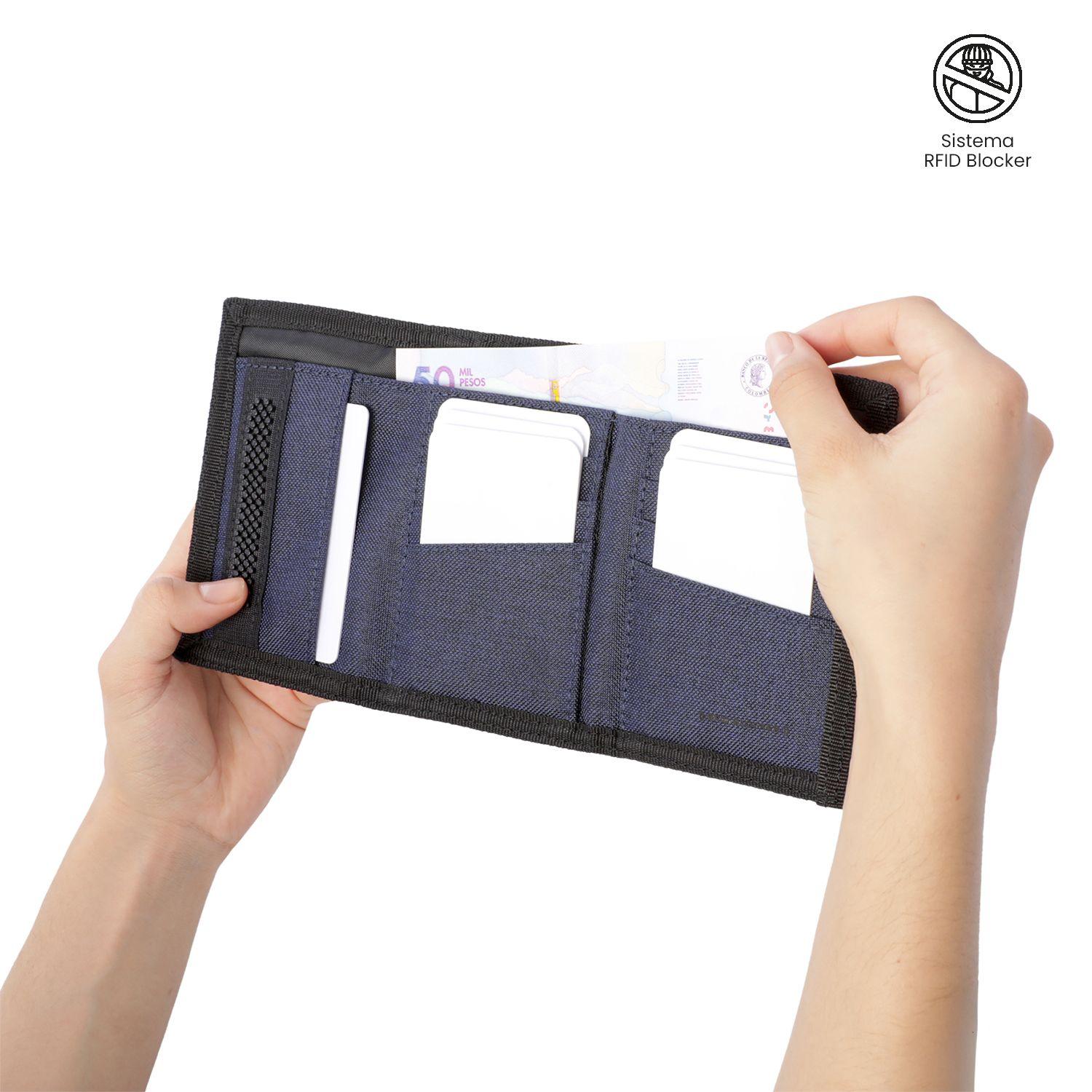 Billetera Hombre Riva Pequeña con RFID Blocker Azul -2