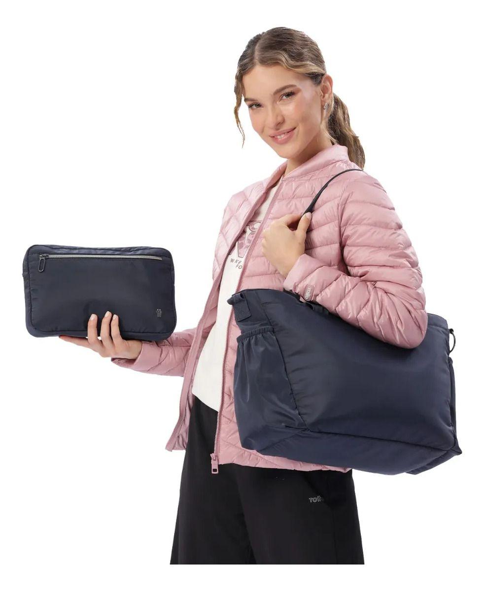 Tote Bag Para Mujer Set X2 Brasil Porta Pc 15  Azul-4