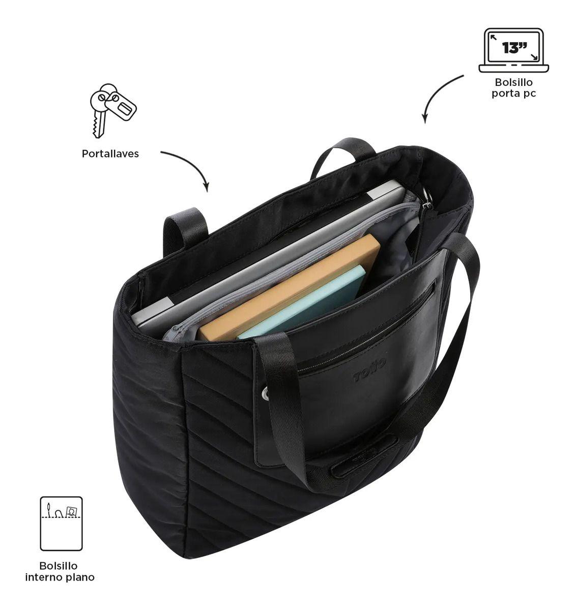 Cartera Tote Para Mujer Malawi Notebook 13  Negro Totto-4