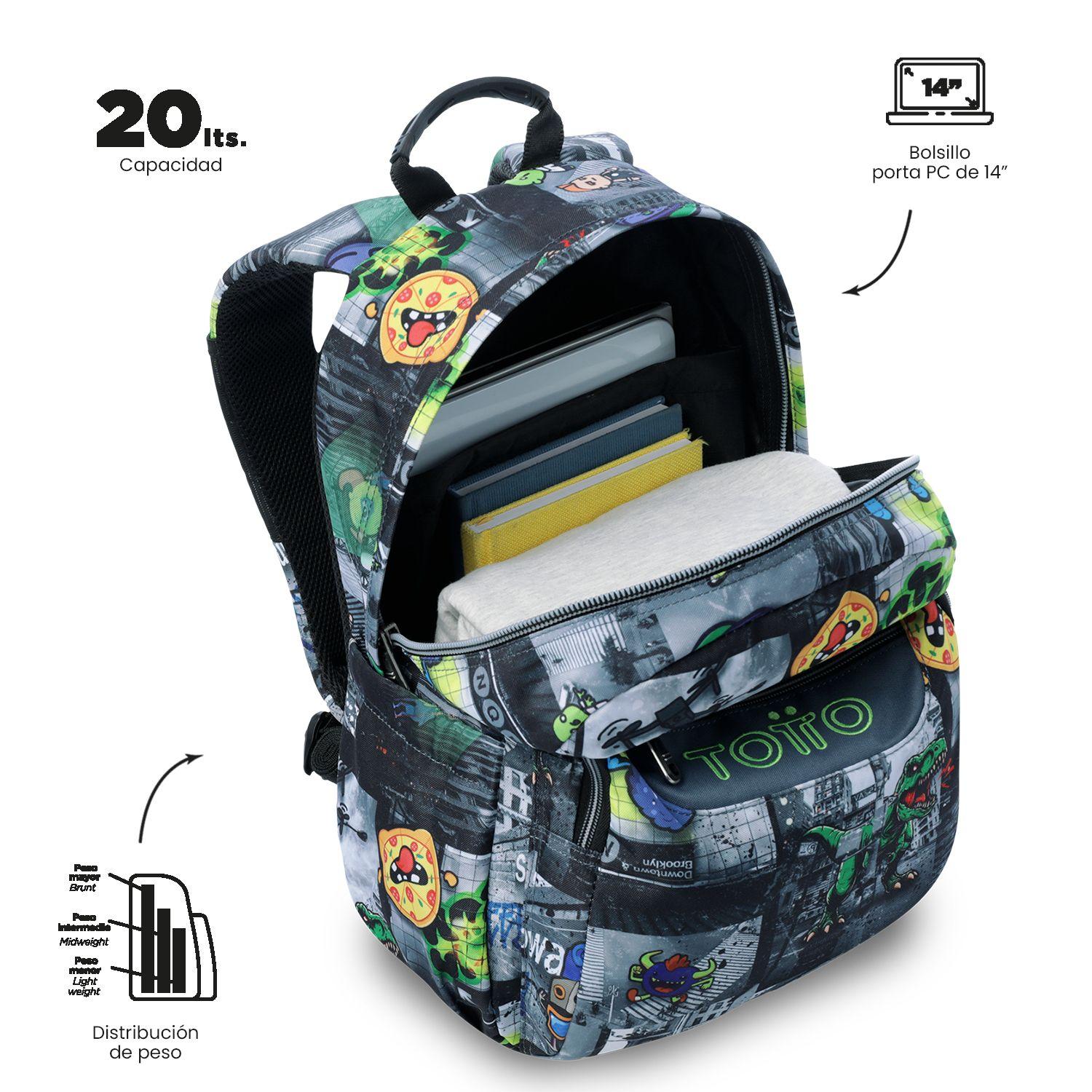 Mochila Escolar Notebook 14" Acuarela Negra  Totto-4