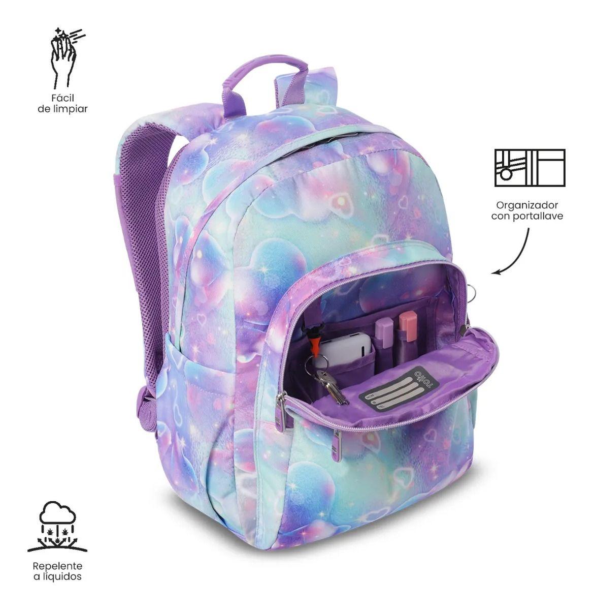 Mochila Escolar Juvenil Porta Pc 14  Acuarela Morada-5