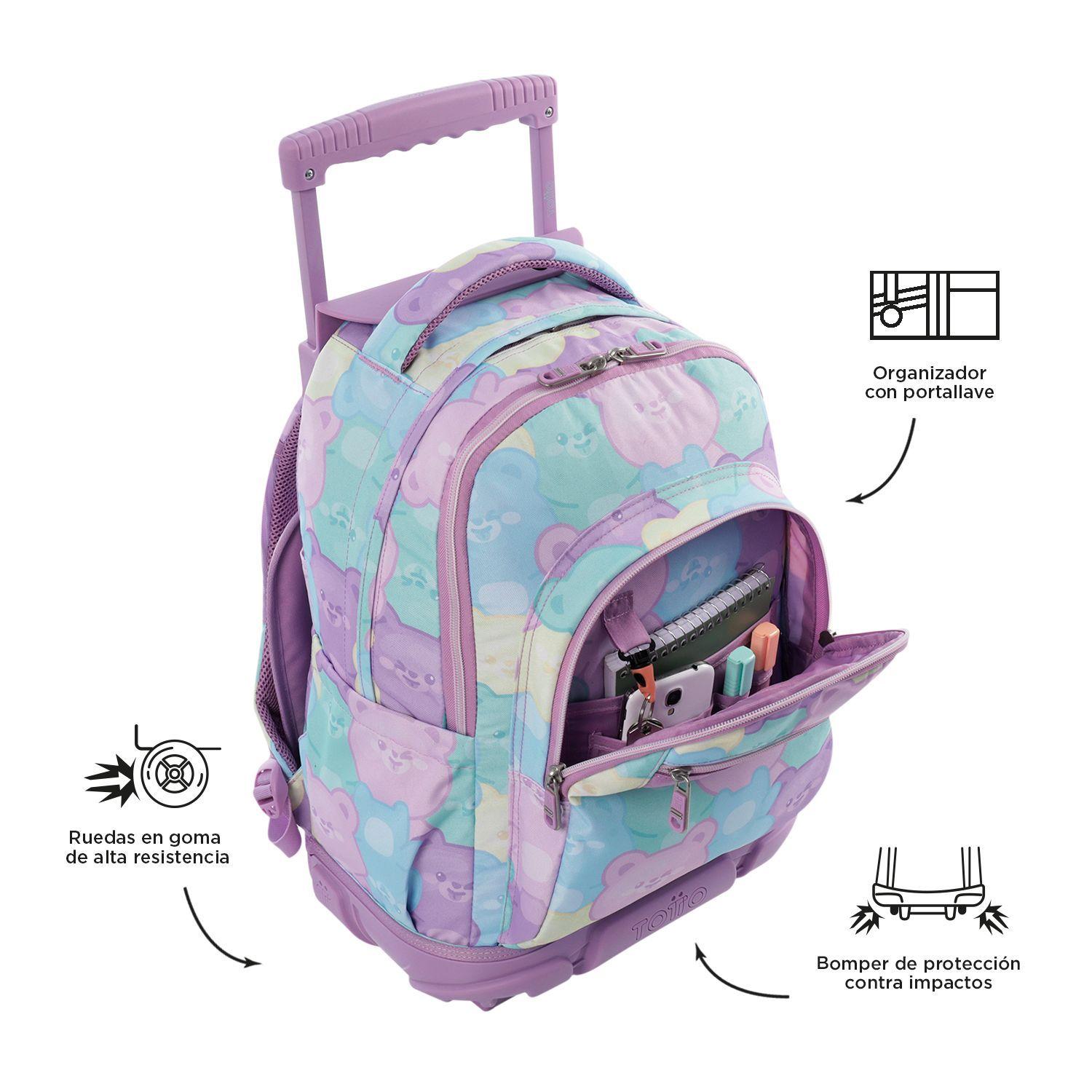 Mochila Escolar Ruedas Niña Notebook 15.4" Bomper Renglon Verde Totto-5