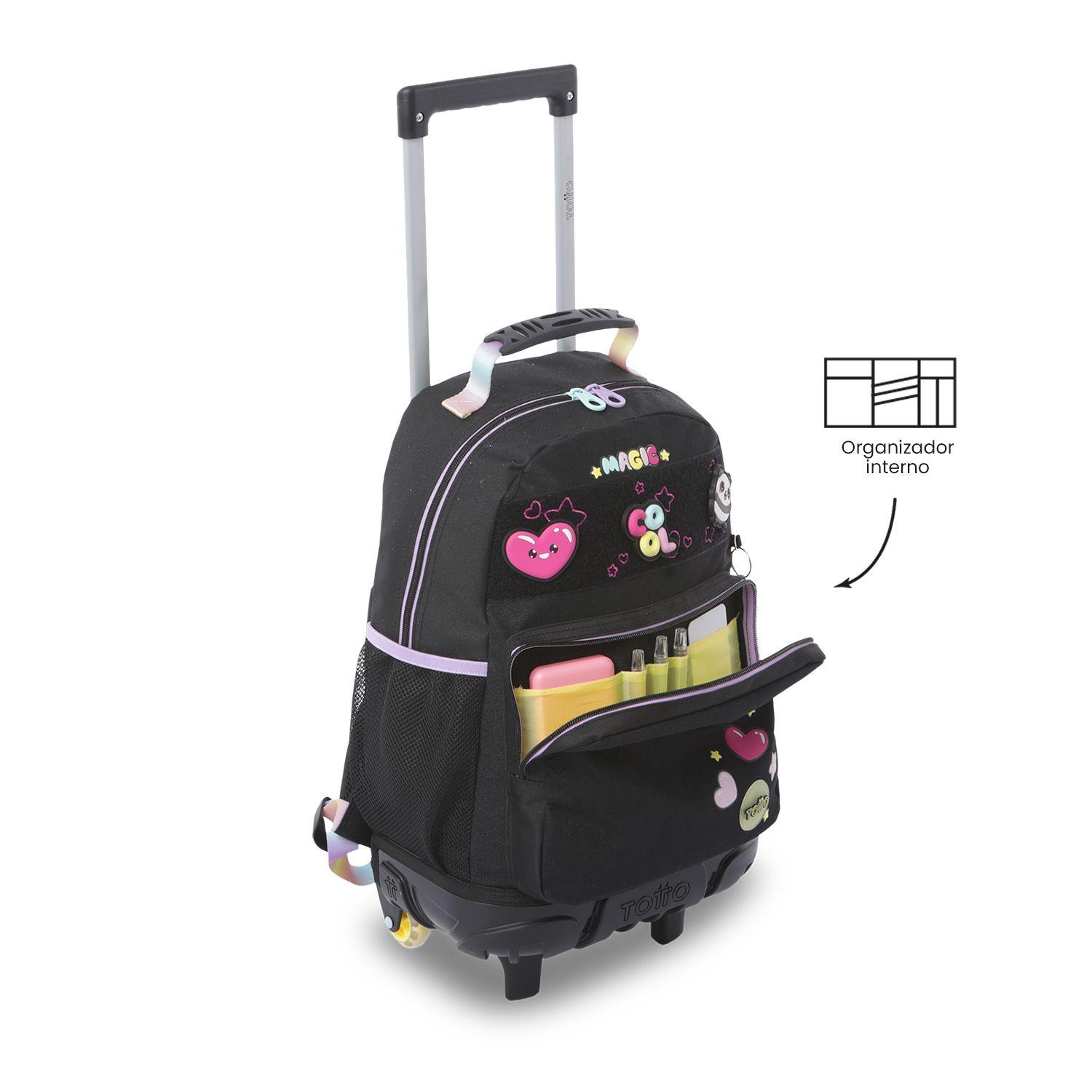 Mochila para Niña con ruedas Glowing Black Mediano Negro-5