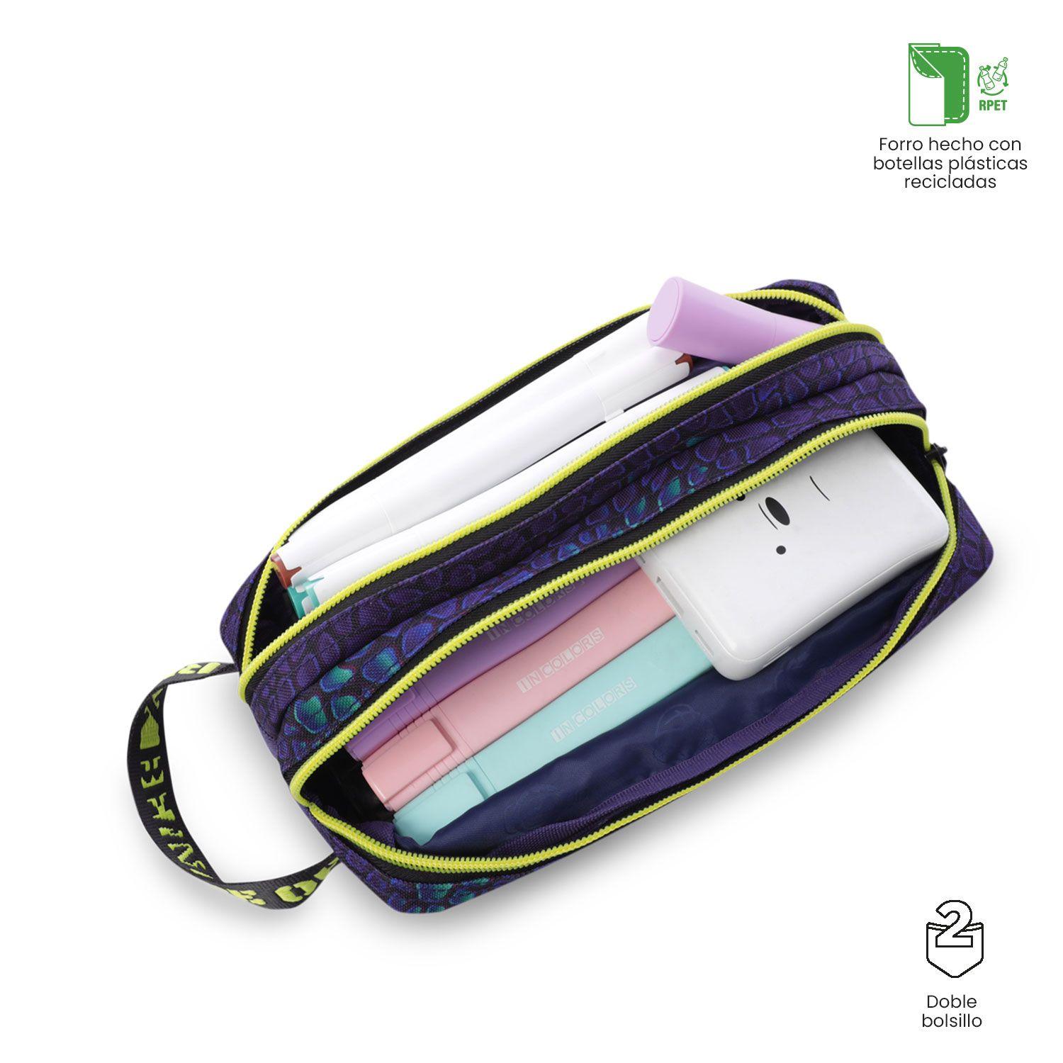 Estuche escolar niño 2 cuerpos Dino Rock Grande Azul Totto-2