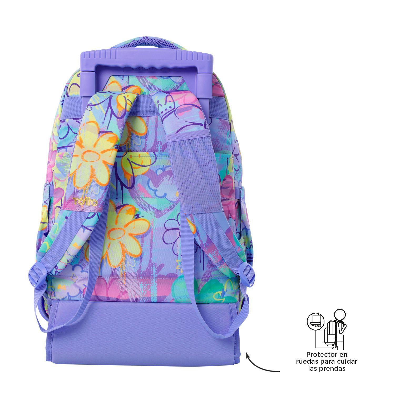Mochila Escolar Con Ruedas para Niña Renglon Morado Totto-2