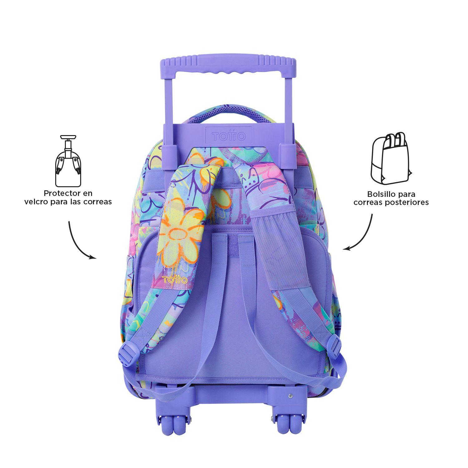 Mochila Escolar Con Ruedas para Niña Renglon Morado Totto-4