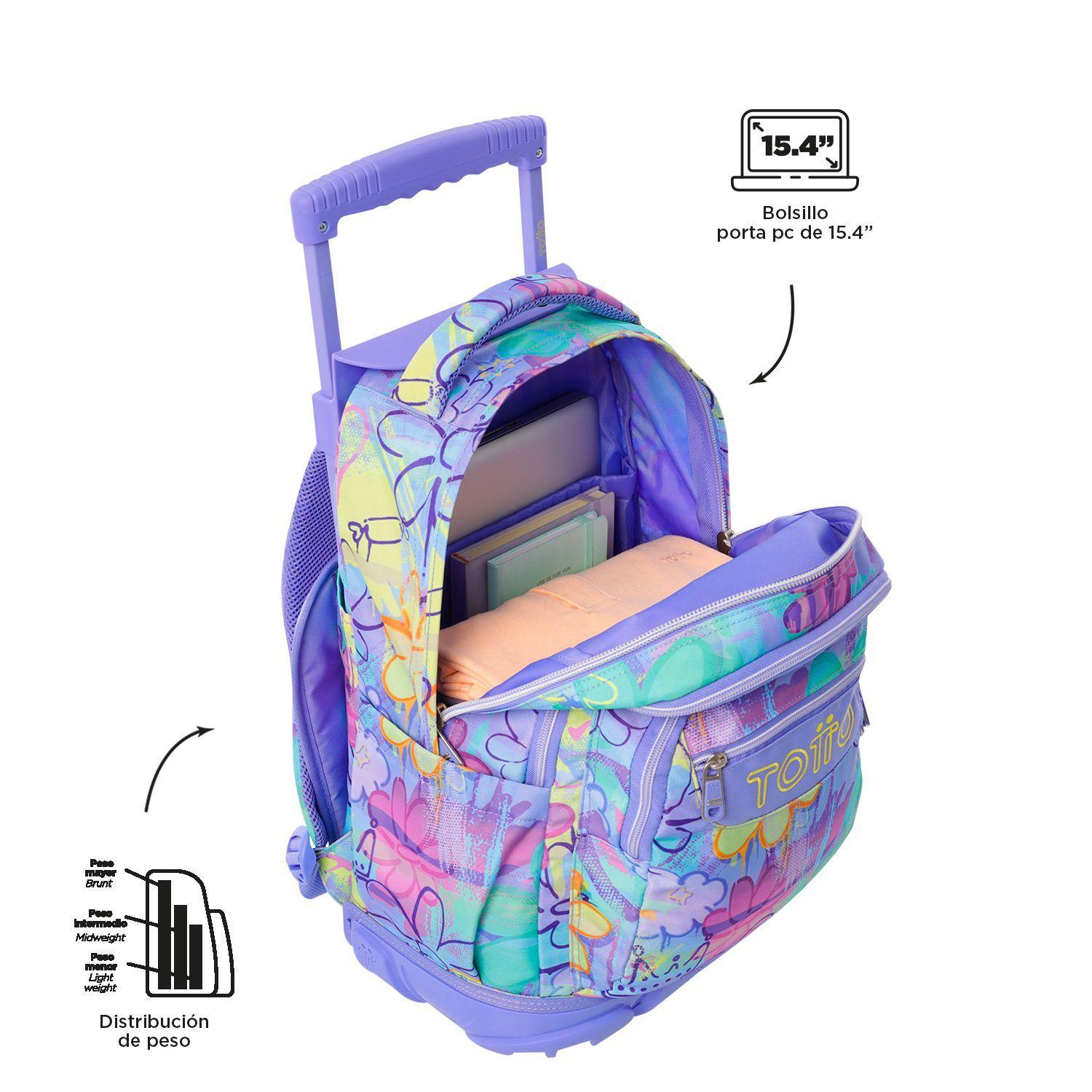 Mochila Escolar Con Ruedas para Niña Renglon Morado Totto-5