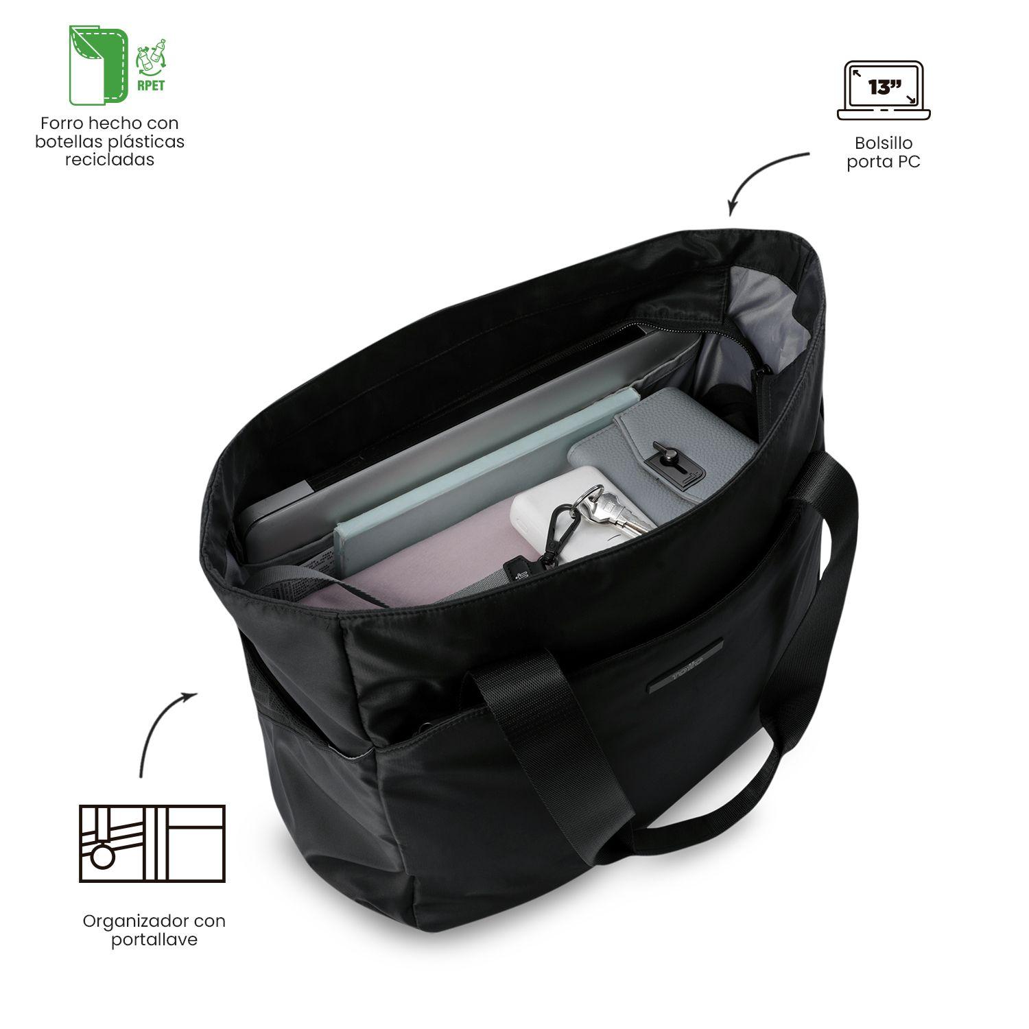 Cartera Tote Bag Grande Mujer Siena Porta Notebook 13" Negro Totto-2