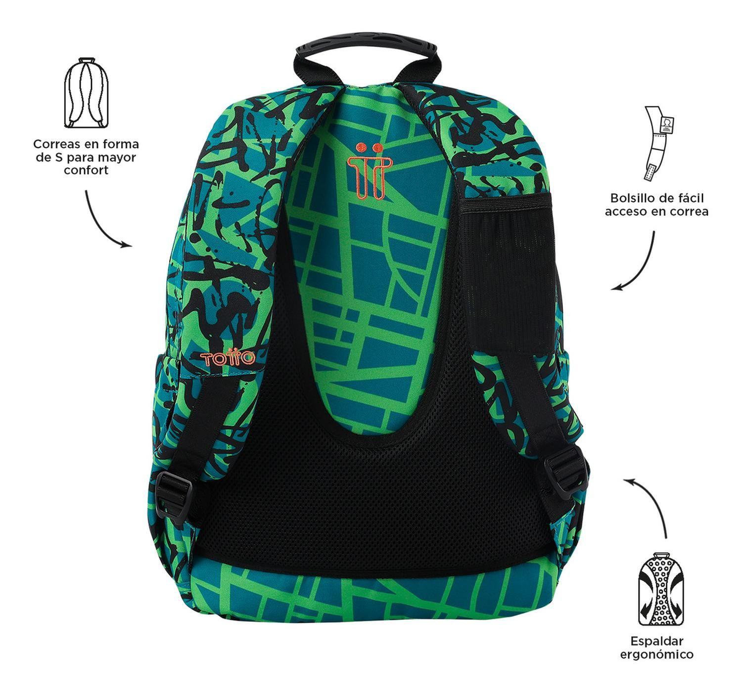 Mochila Escolar Totto Acuarela Rpet Verde Linet-3