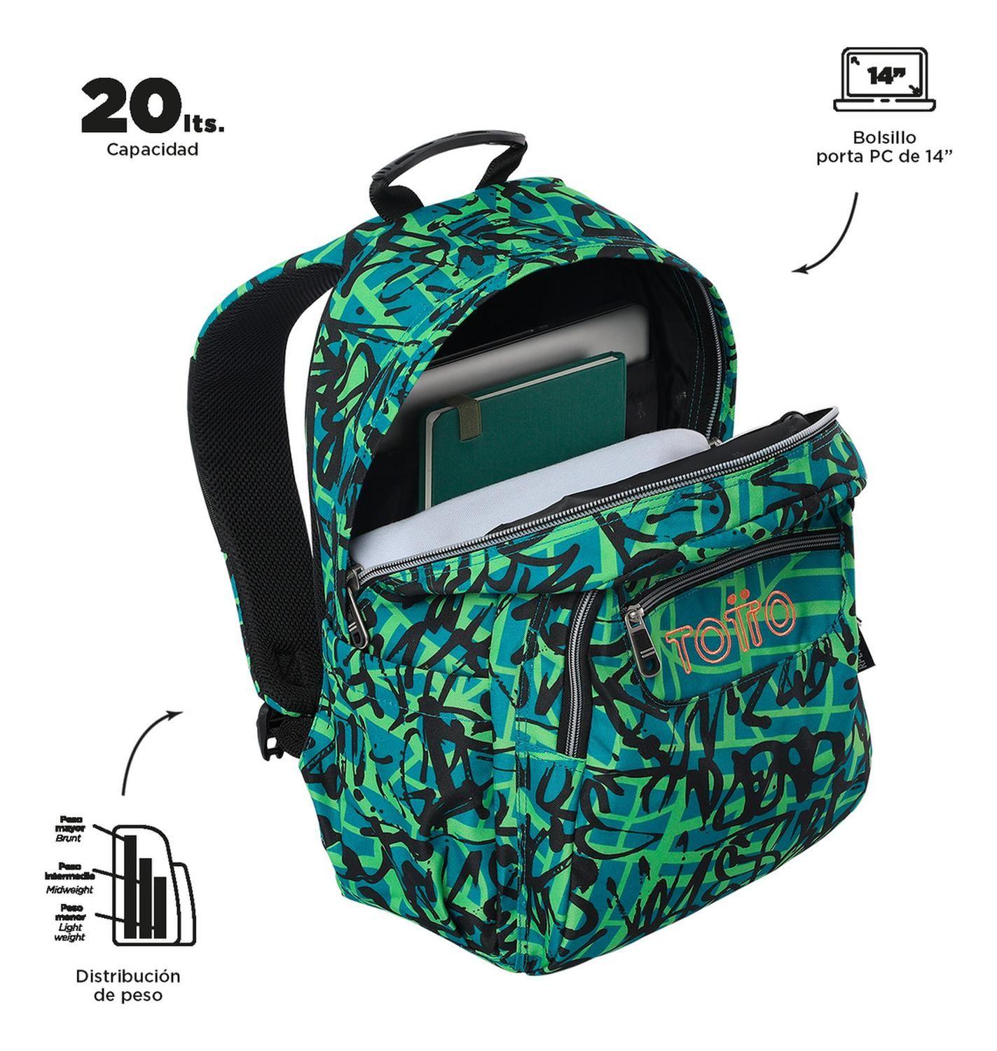 Mochila Escolar Totto Acuarela Rpet Verde Linet-4