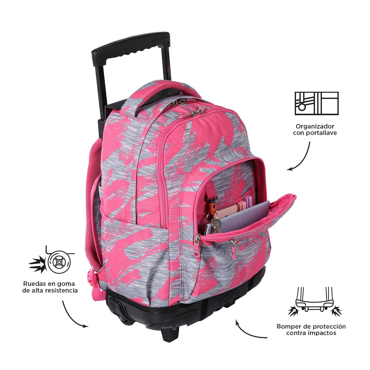 Mochila Con Ruedas Niña Bomper Renglon Rosado Dina-5