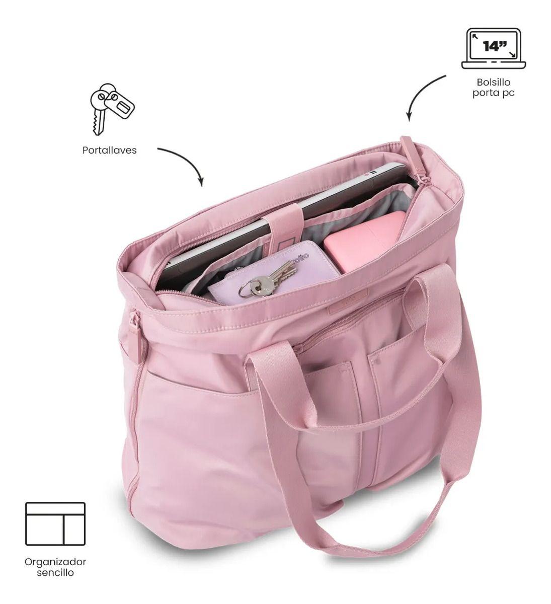 Shopping Bag Grande Para Mujer Cresa Porta Pc 14  Rosado-5