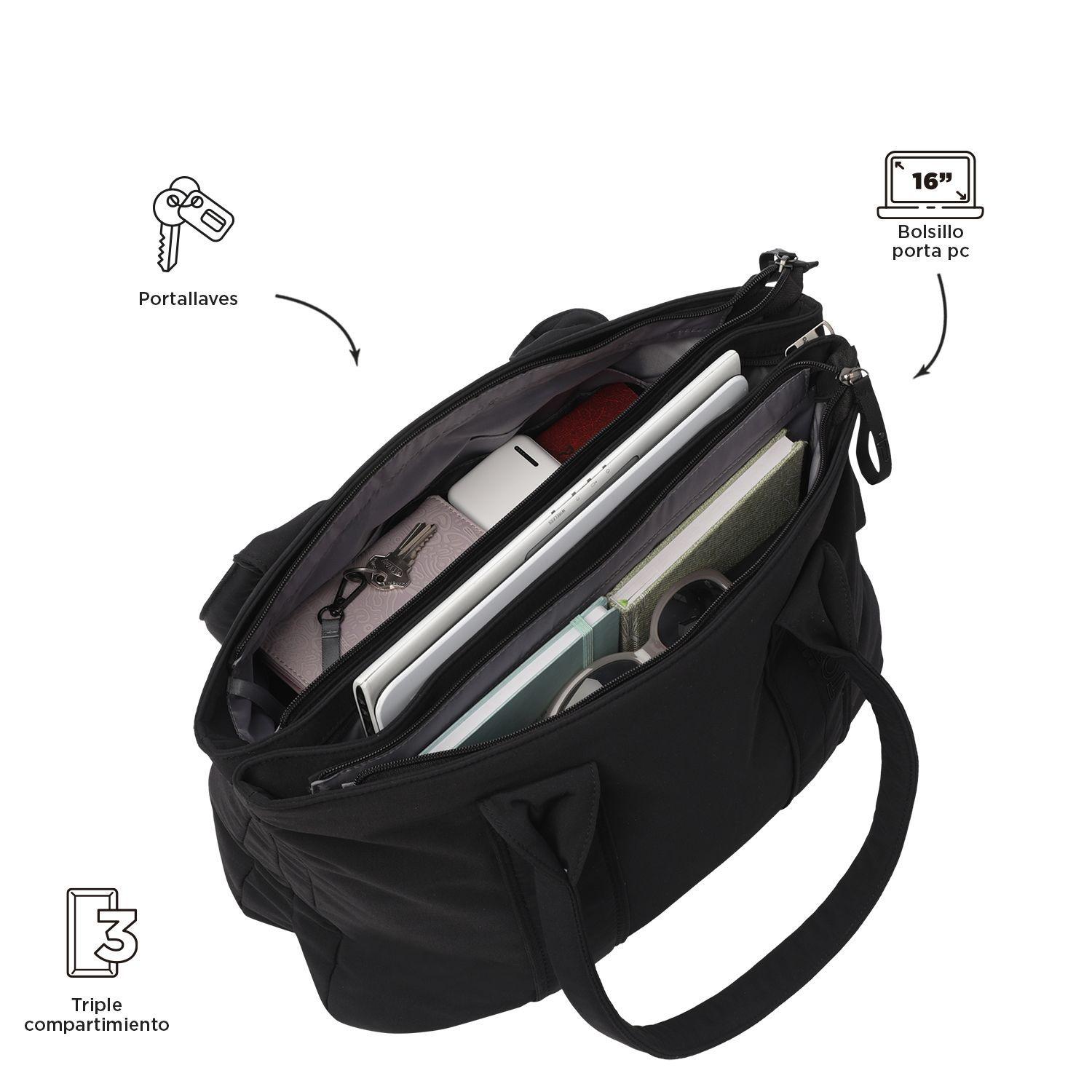 Cartera Tote Bag Mujer Sicilia Notebook 16" Negro Totto-4