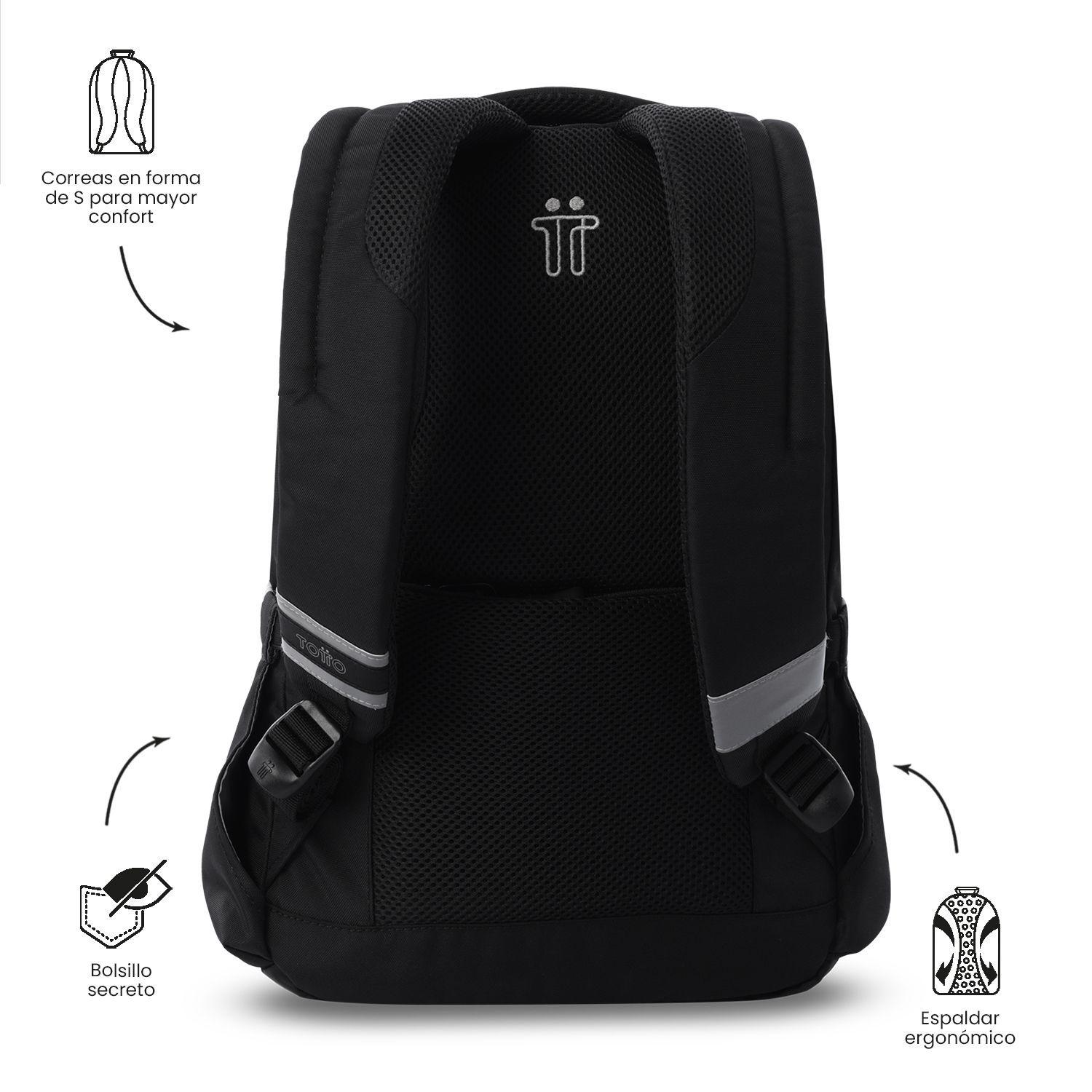 Mochila Universitaria Notebook 14" Misisipi Negra Unisex Totto-3