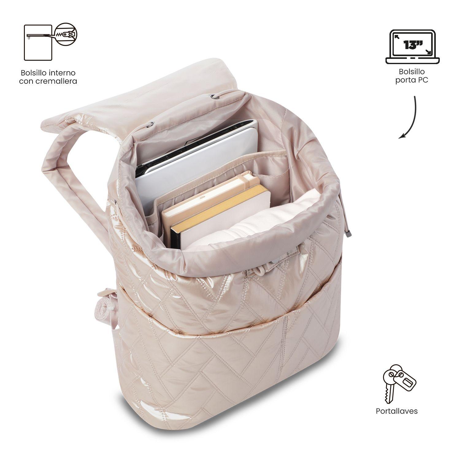 Mochila Universitario Savanha Porta PC 13" Beige Mujer-4