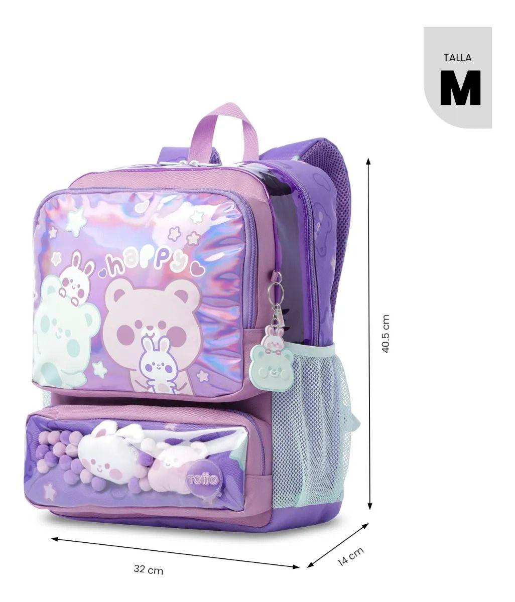 Mochila Escolar Totto Para Niña Friends Party Mediano Morado-2