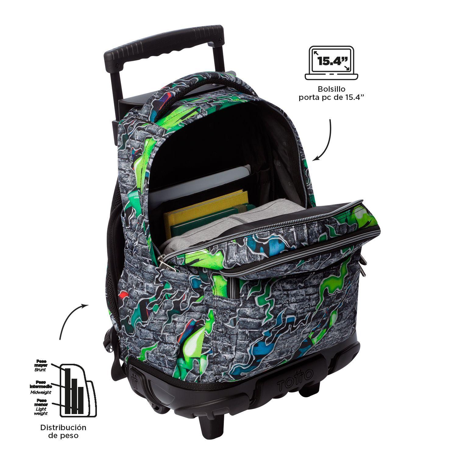 Mochila Escolar Ruedas Niño Notebook 15.4" Renglon Gris Totto-2