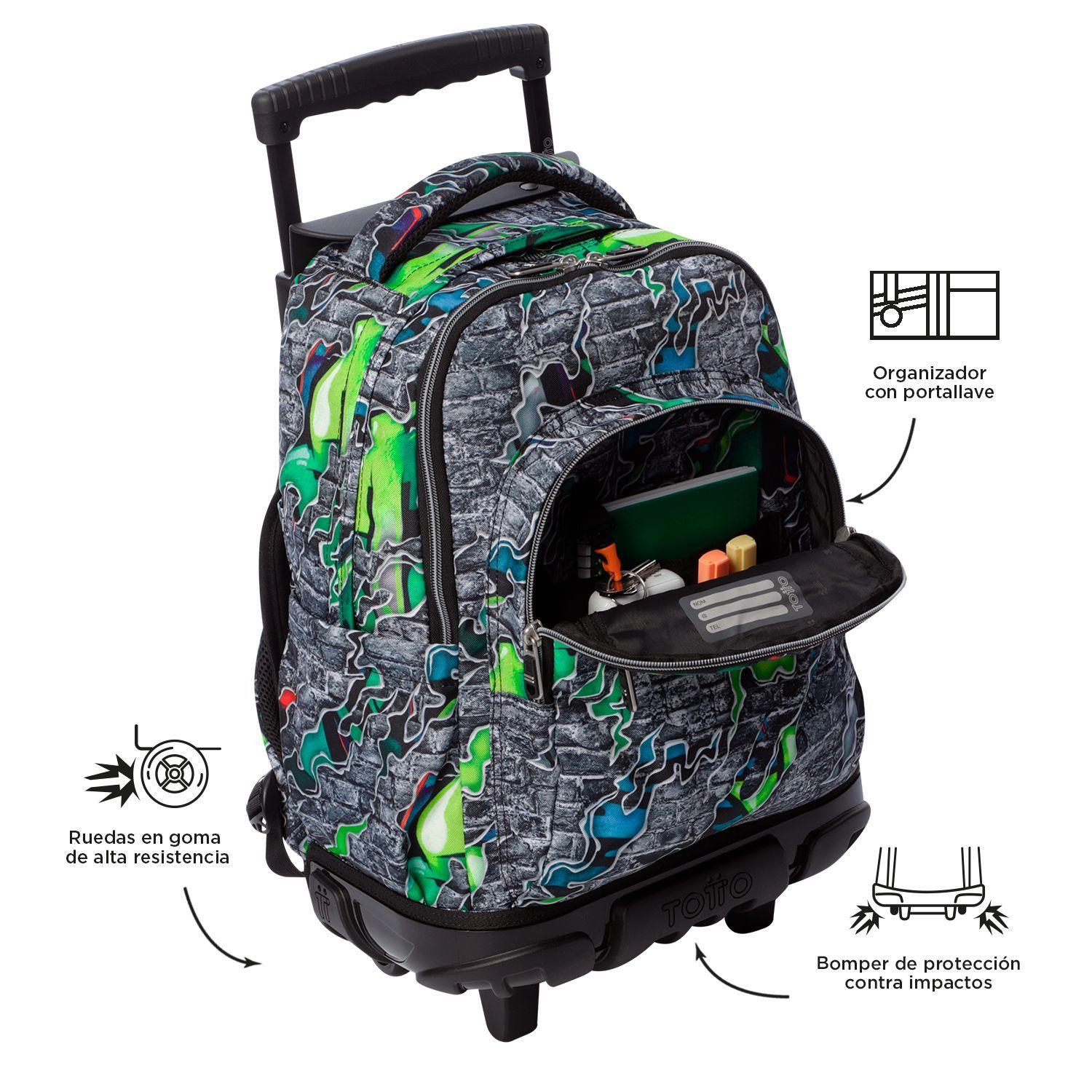 Mochila Escolar Ruedas Niño Notebook 15.4" Renglon Gris Totto-3