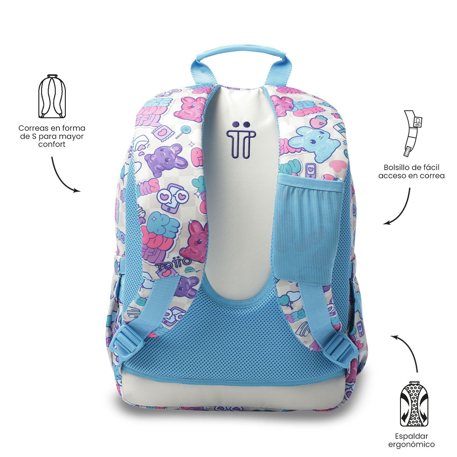 Mochila Escolar Juvenil Porta Pc 13  Gommas Blanco-3