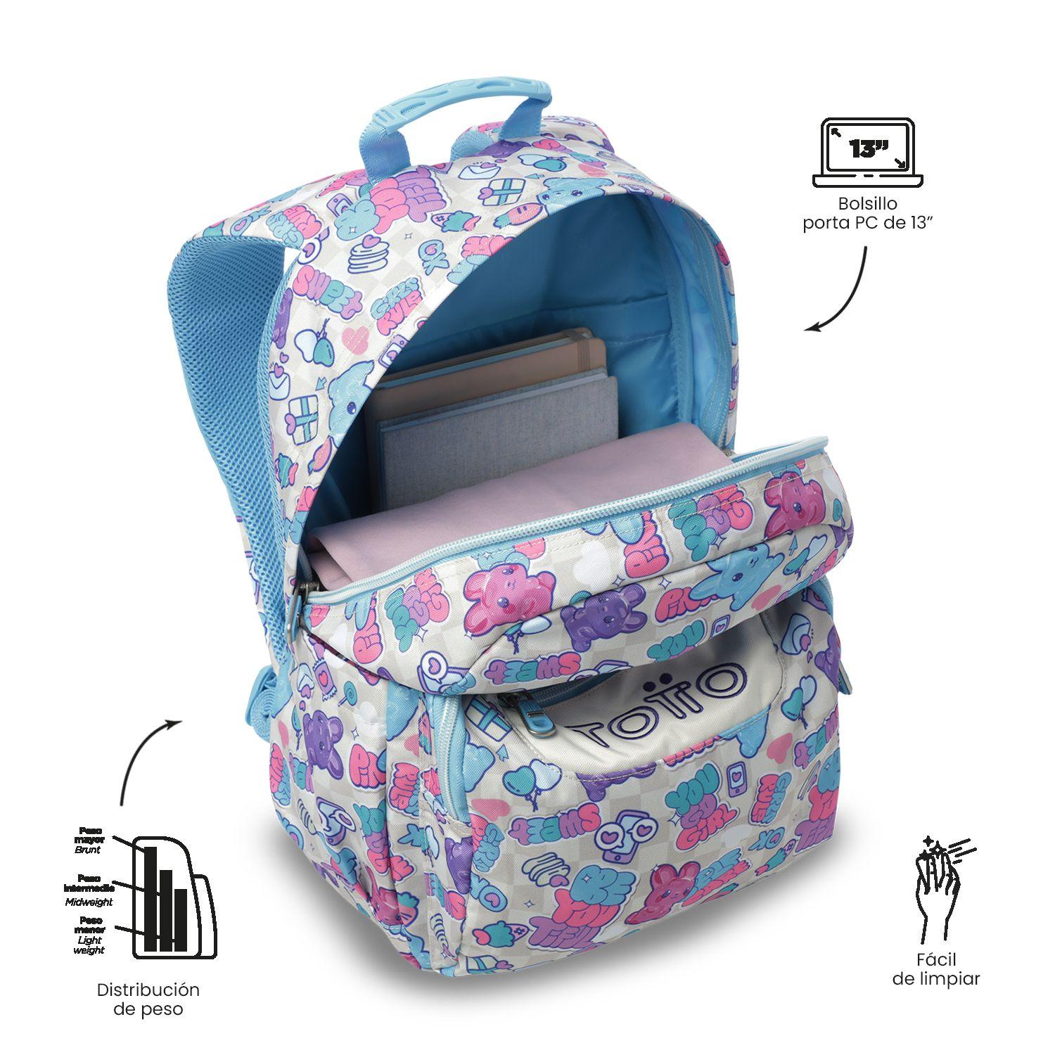 Mochila Escolar Juvenil Porta Pc 13  Gommas Blanco-4