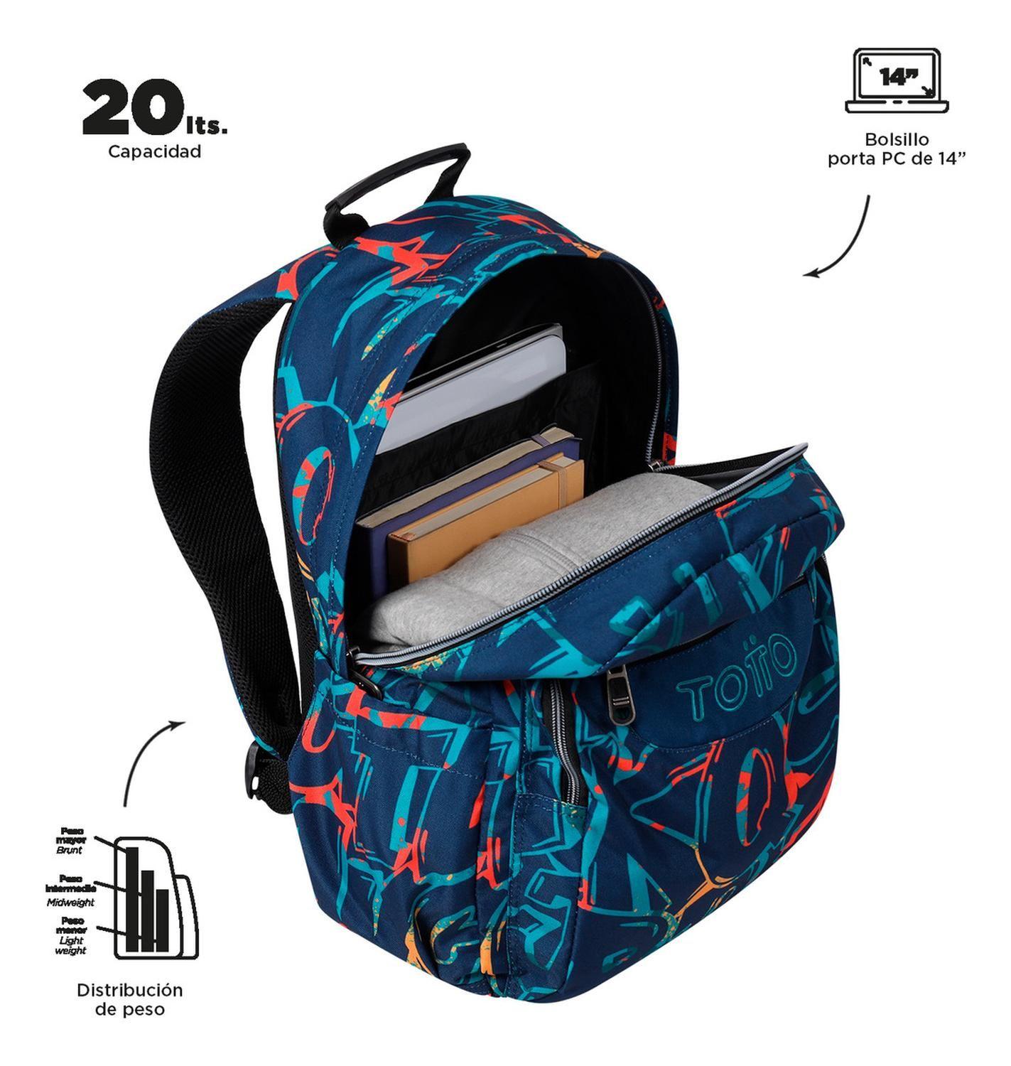Mochila Escolar Totto Acuarela Rpet Azul Shock-4