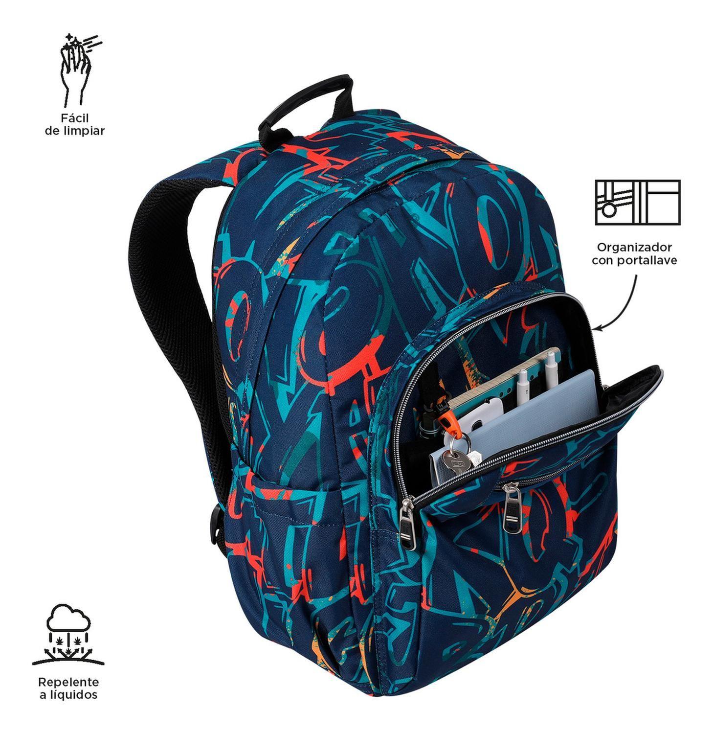 Mochila Escolar Totto Acuarela Rpet Azul Shock-5