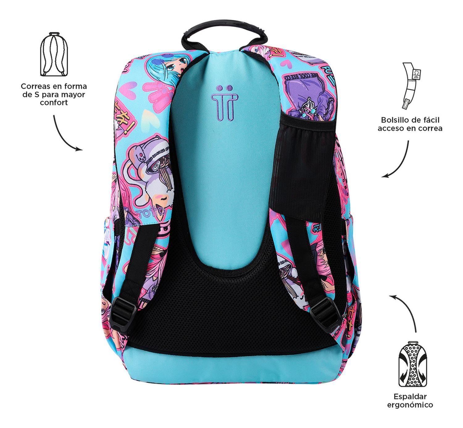 Mochila Escolar Totto Acuarela Rpet Azul Anime Girls-3