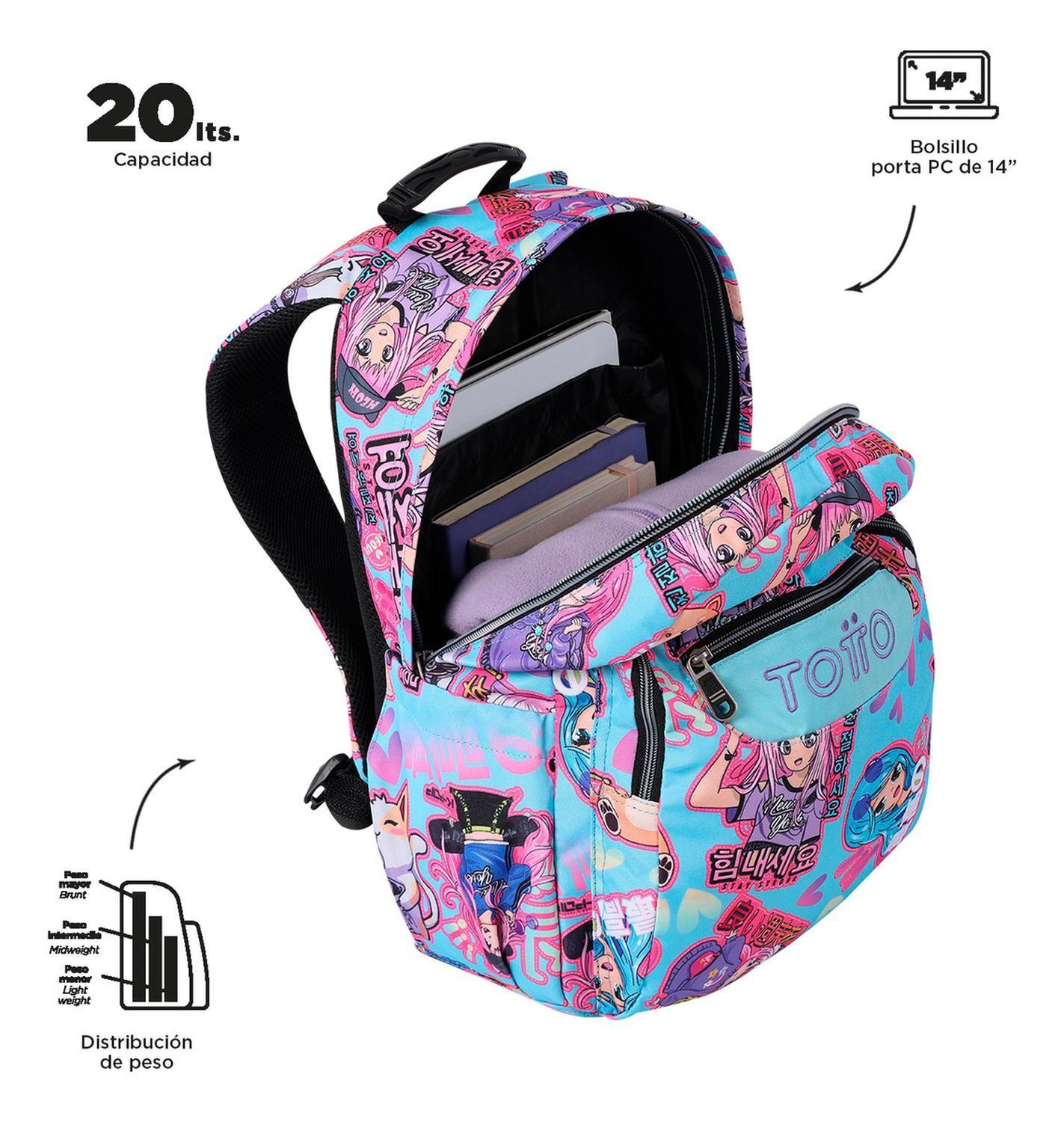 Mochila Escolar Totto Acuarela Rpet Azul Anime Girls-4