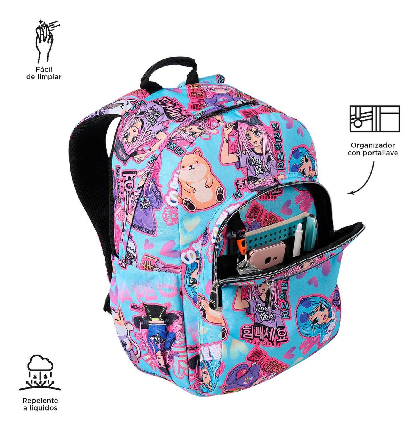 Mochila Escolar Totto Acuarela Rpet Azul Anime Girls-5