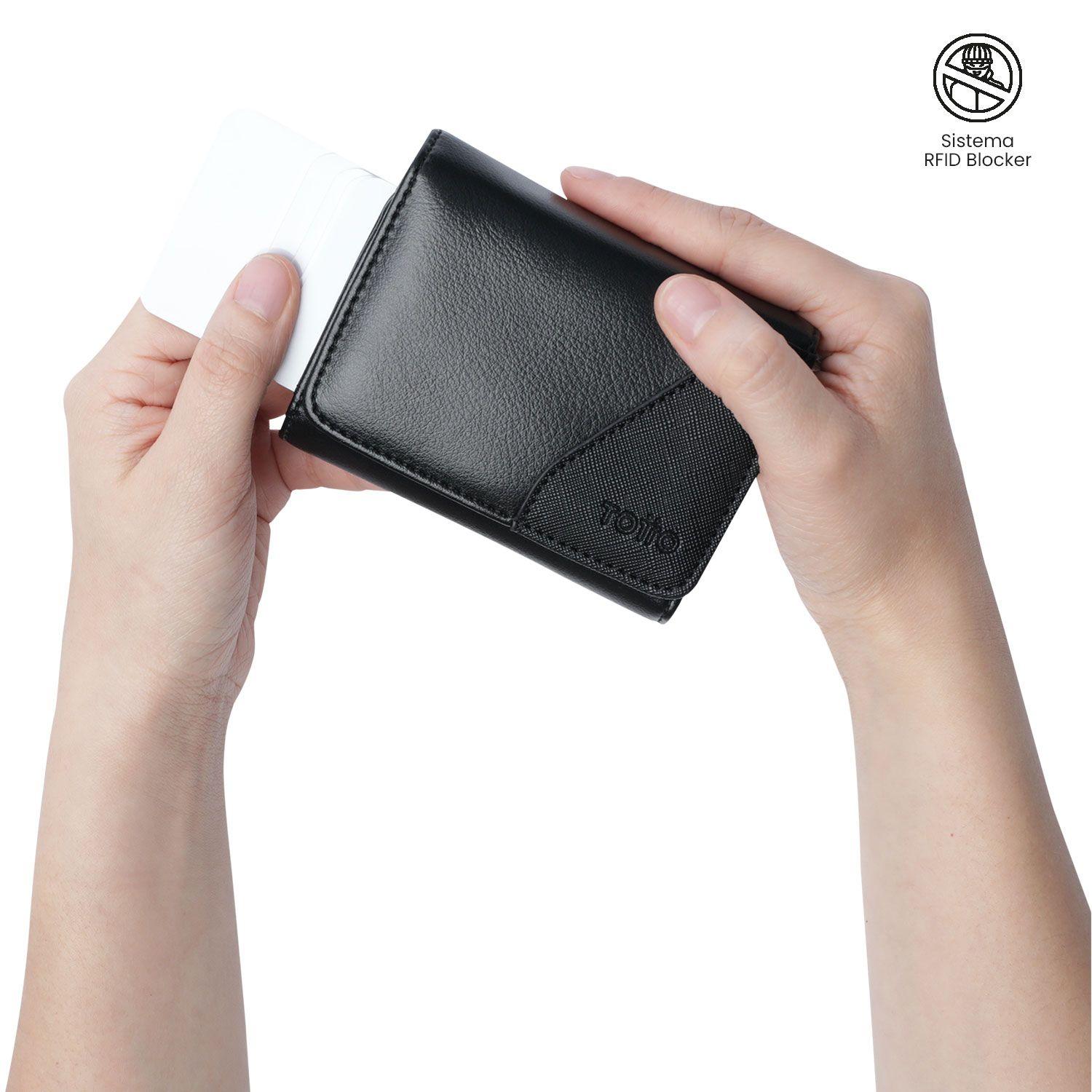 Billetera Totto Hombre Saffiano Sob con RFID Blocker Negra-2