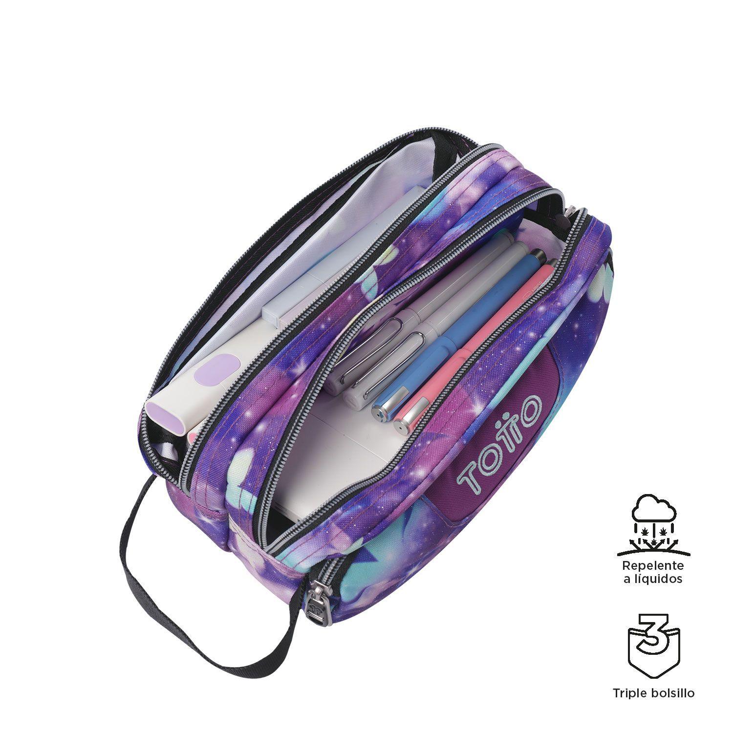 Estuche Escolar Multiuso Niña Agapec Glitter Morada Totto-2