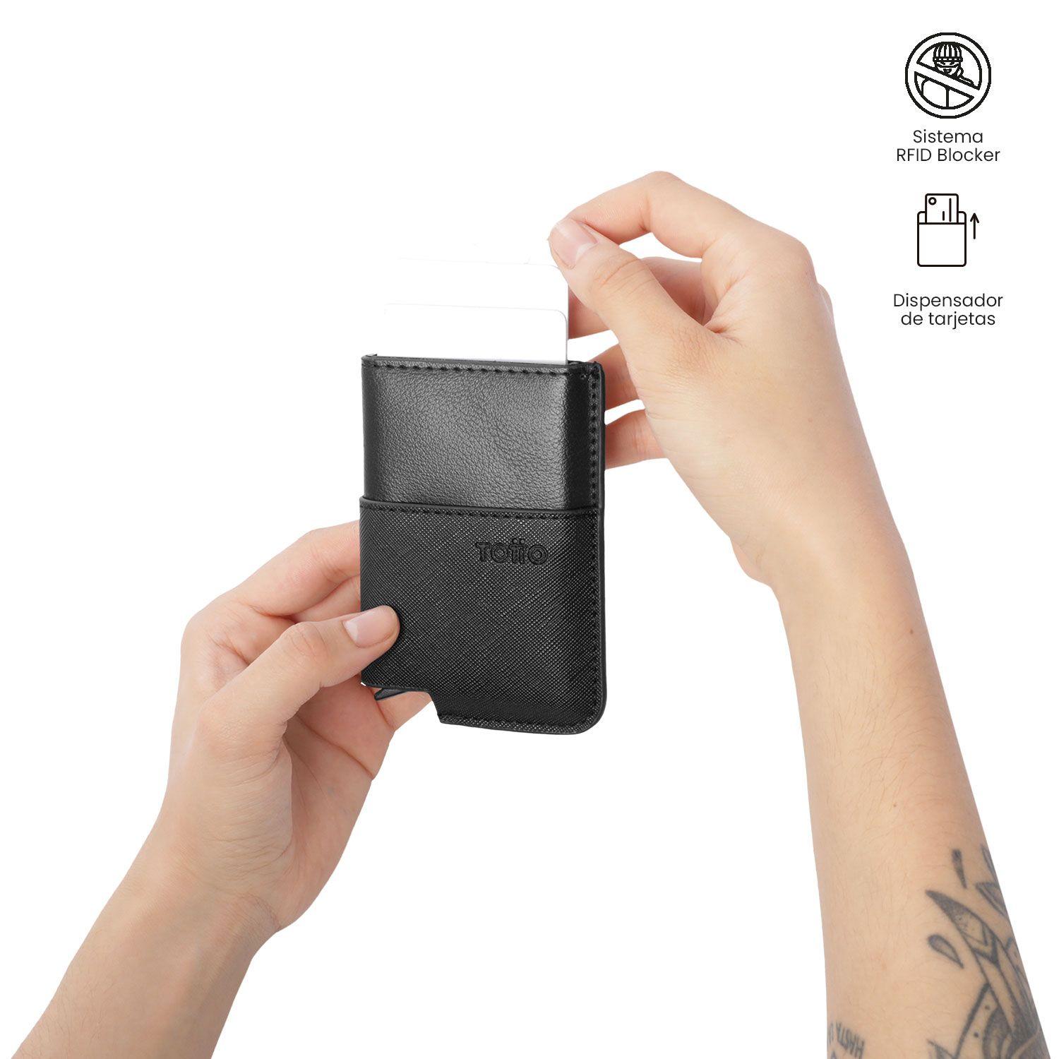 Portadocumentos Inteligente Saffiano con RFID Blocker Negro-2