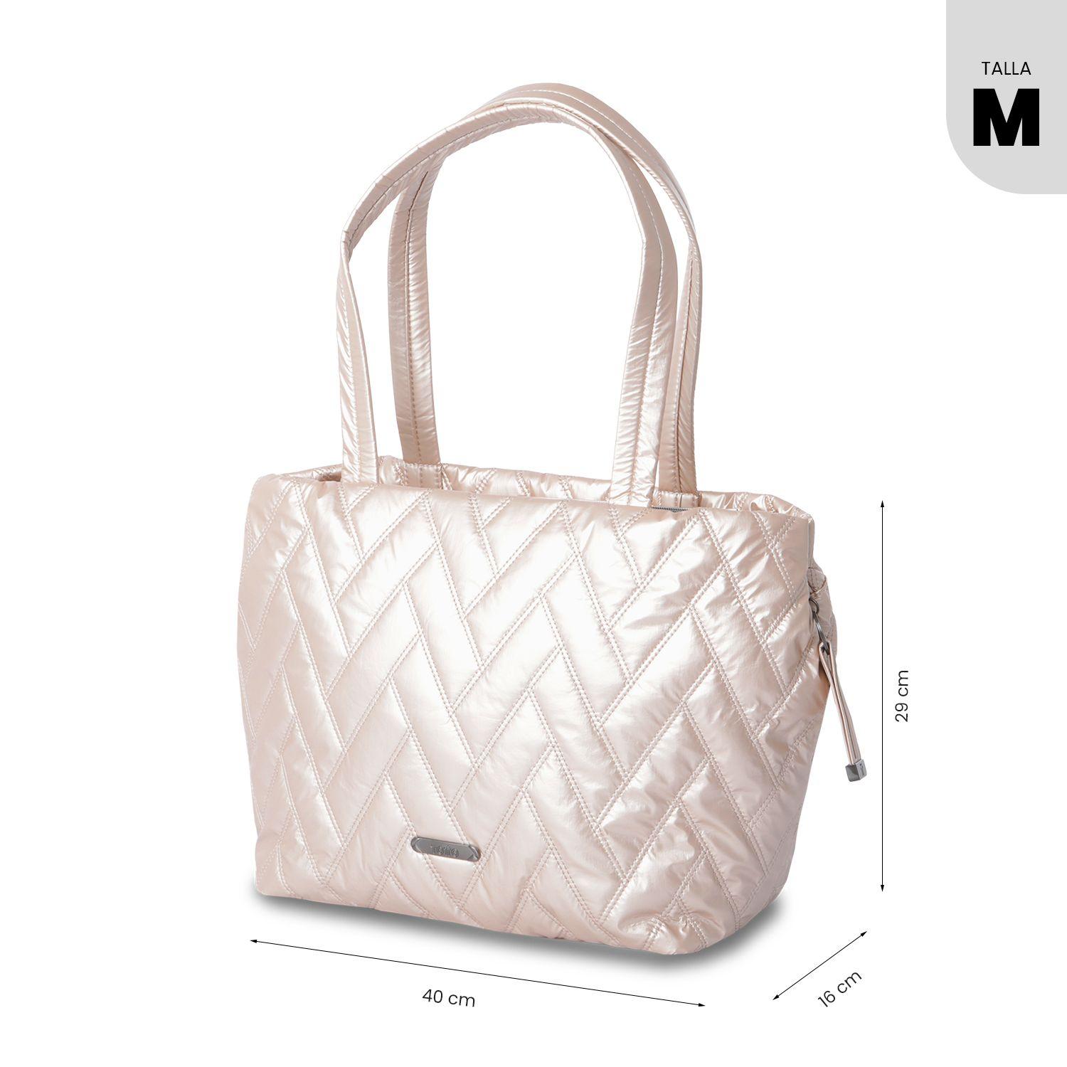 Shopping Bag Mediano para Mujer Savanha Beige/Metalizado-2